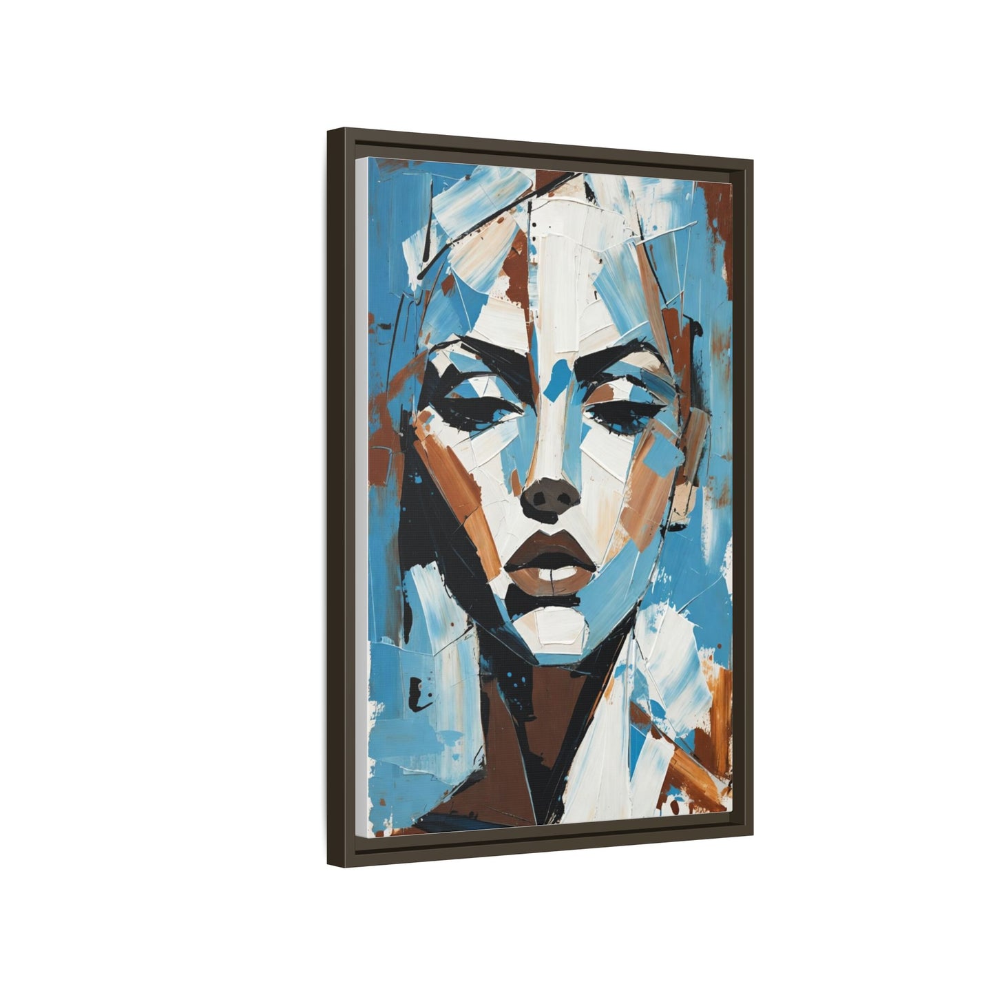 Abstract Blue Face Matte Canvas Wall Art — Framed Modern Portrait Print