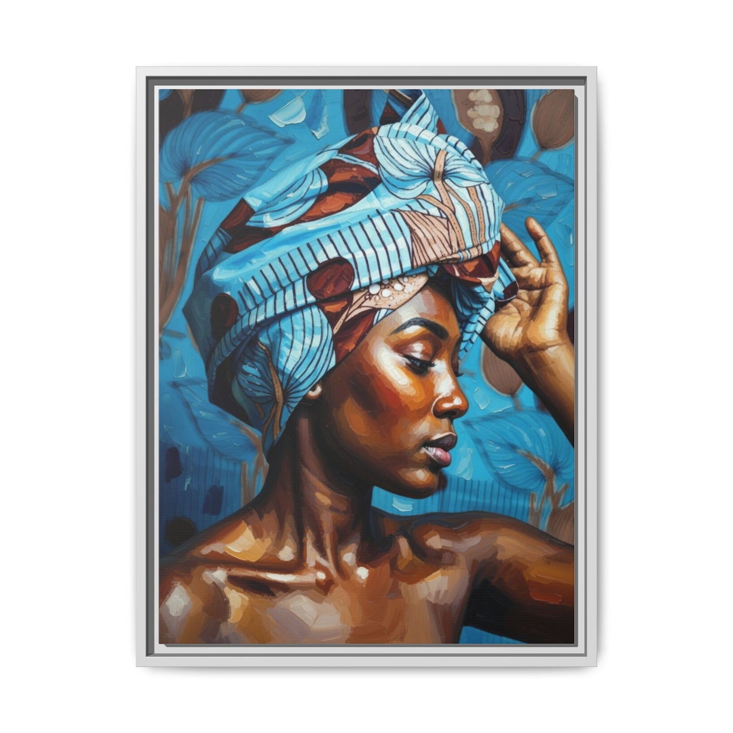 Framed Canvas Art — Portrait of Woman in Blue Headwrap