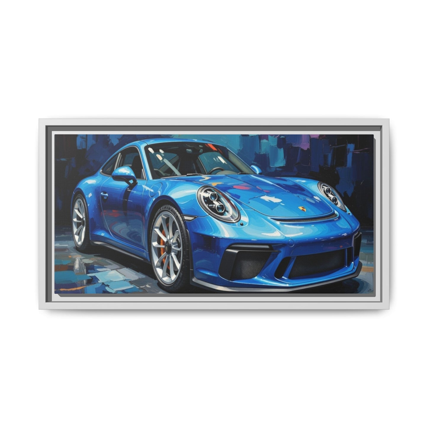 Blue Sports Car Matte Canvas Framed Print — Modern Automotive Wall Art