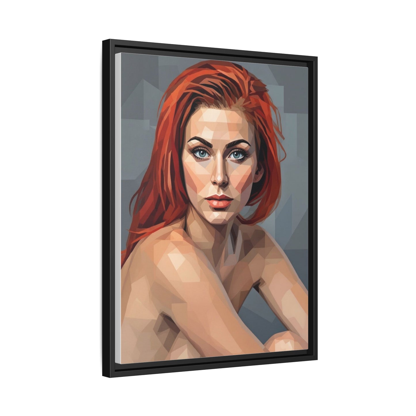 Framed Matte Canvas Portrait — Geometric Redhead Wall Art