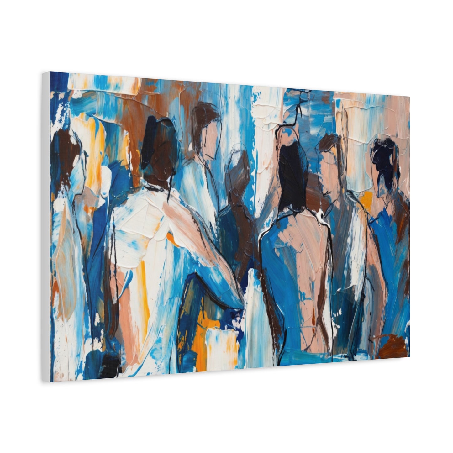 Abstract Figurative Canvas Art — Blue Social Scene Matte Stretched Canvas