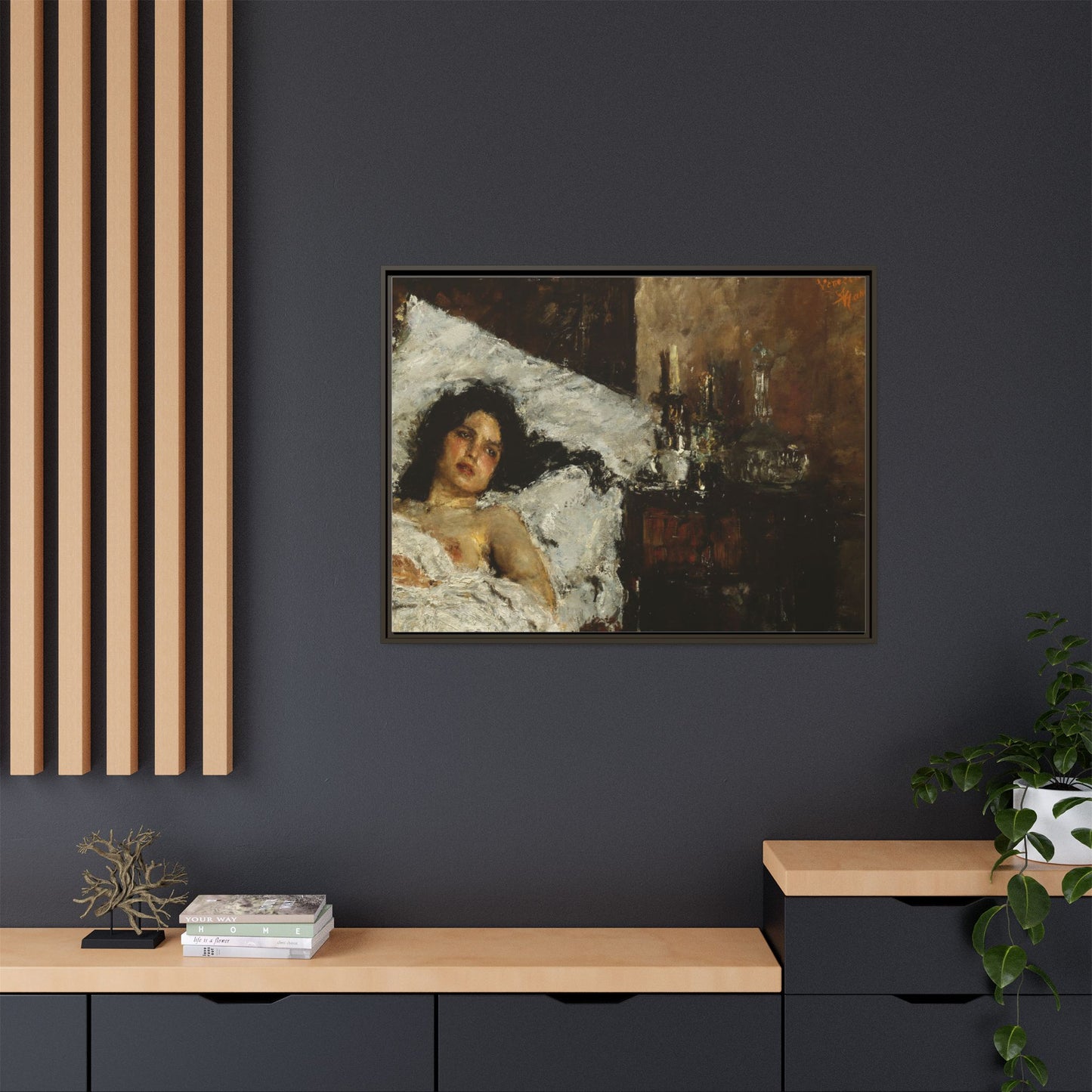 Resting by Antonio Mancini Framed Matte Canvas Wall Art Print