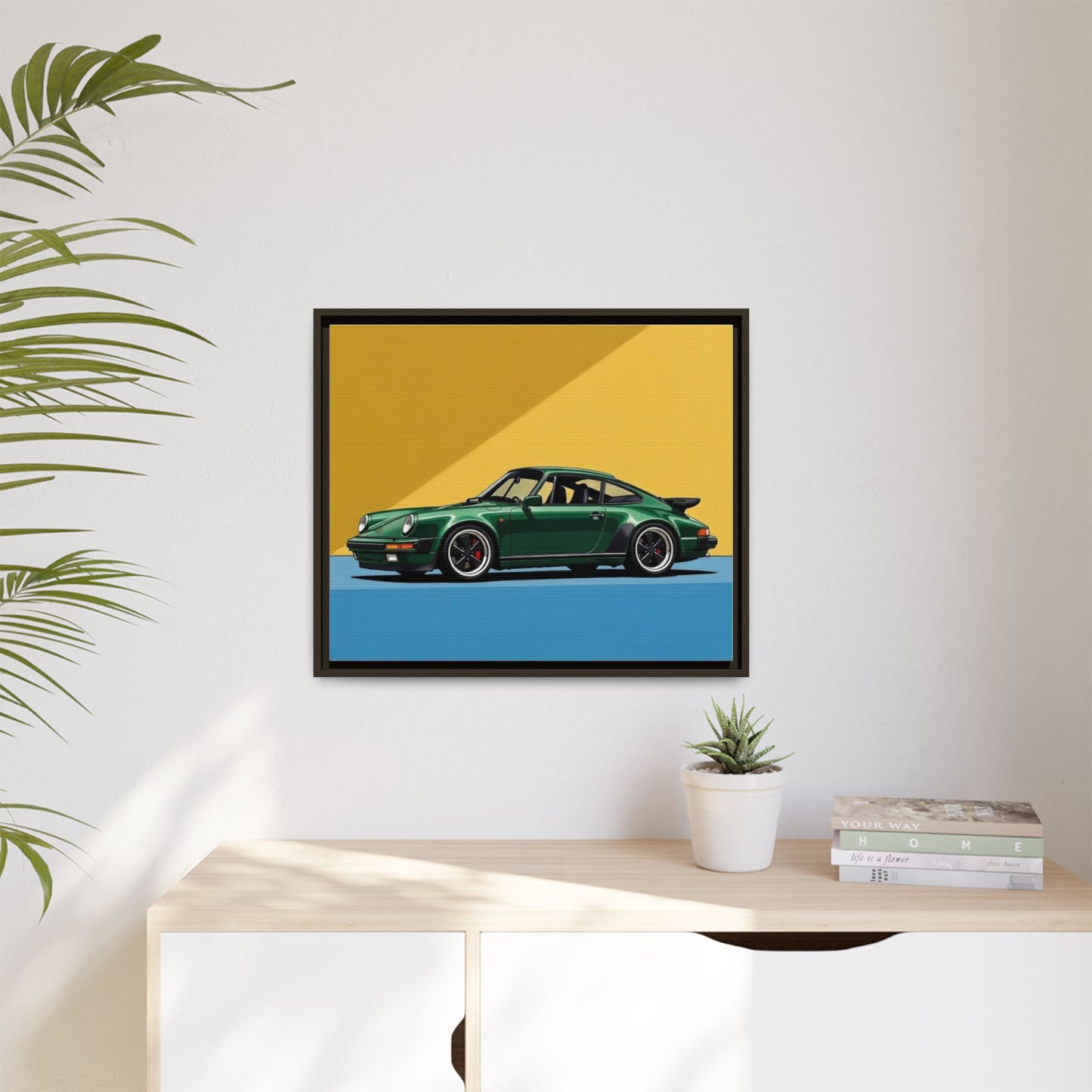 Framed Matte Canvas — Green Sports Car Wall Art