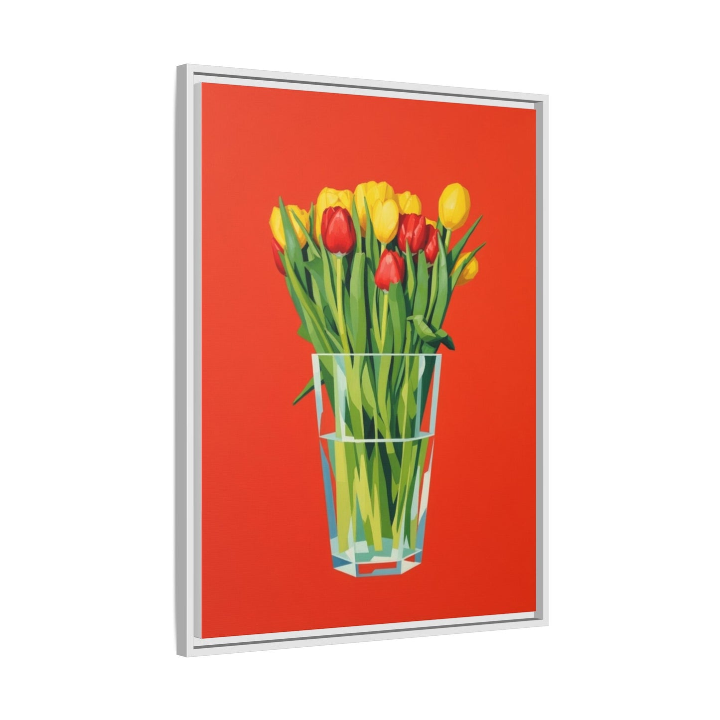 Framed Tulip Bouquet Matte Canvas Art — Vibrant Red Floral Wall Print