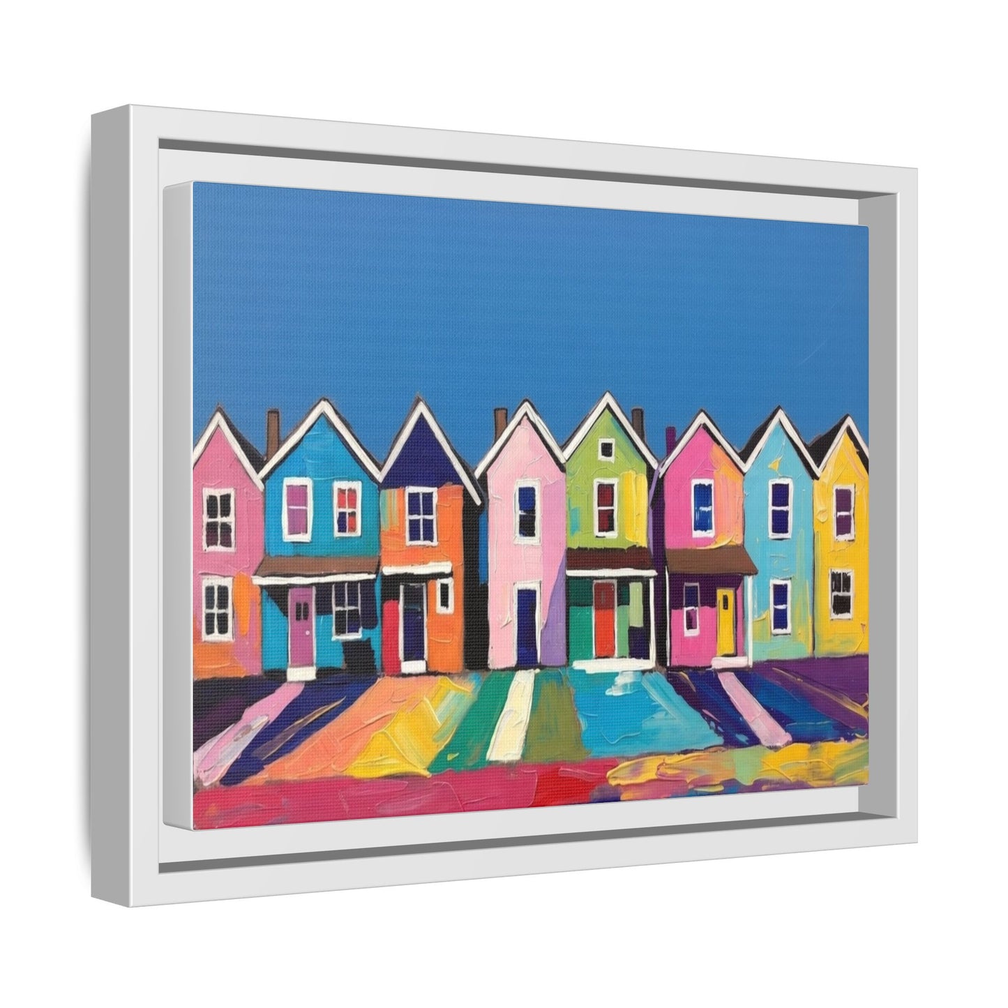 Colorful Beach Houses Matte Canvas Framed Wall Art