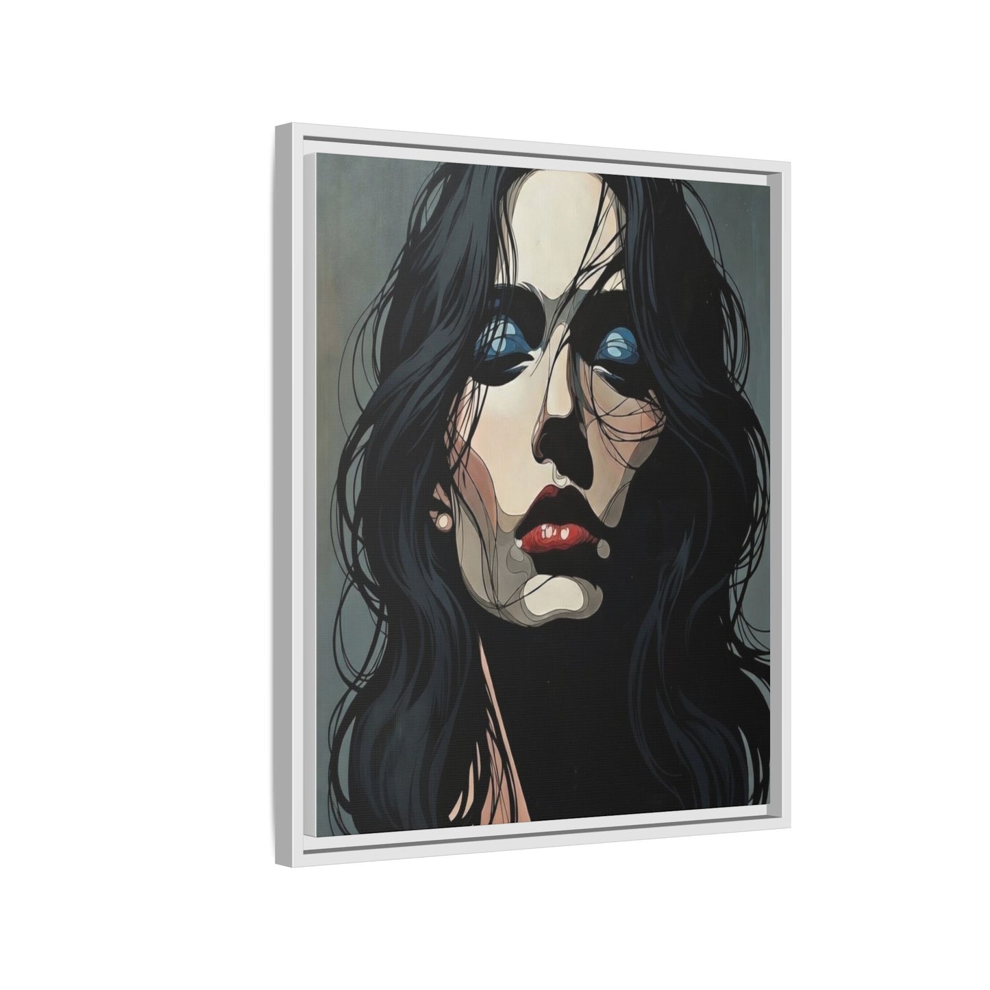 Framed Matte Canvas: Moody Portrait of Woman – Modern Gothic Wall Art