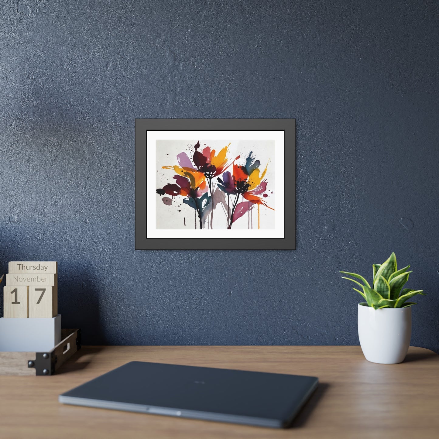 Abstract Watercolor Floral Framed Poster — Colorful Bloom Wall Art