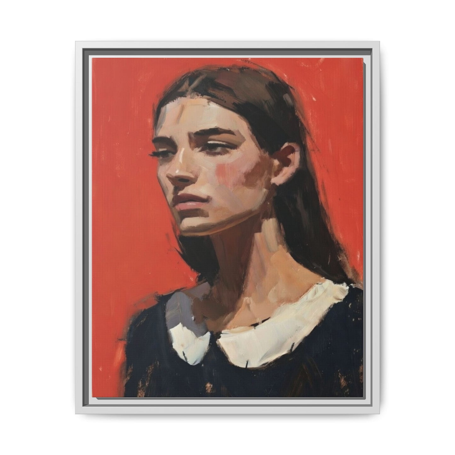 Framed Matte Canvas Portrait Print — Moody Red Figurative Art