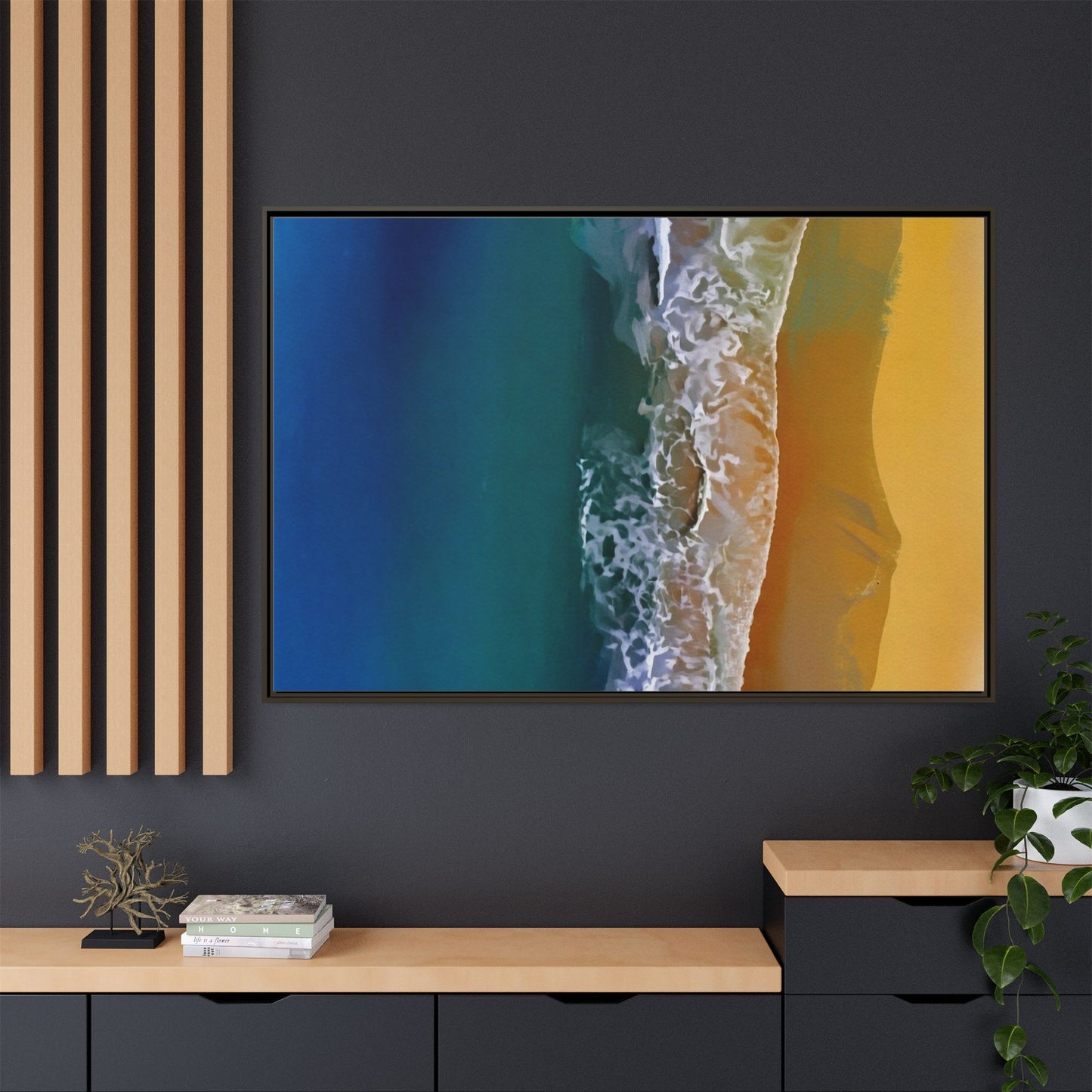 Framed Matte Canvas Seascape Print – Coastal Waves Wall Art
