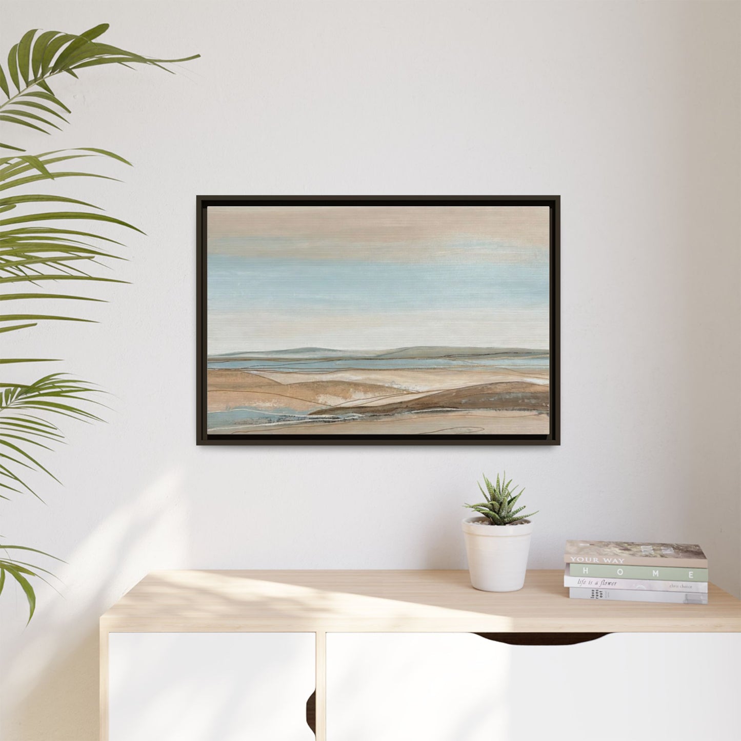 Framed Abstract Landscape Matte Canvas — Serene Coastal Horizon Wall Art