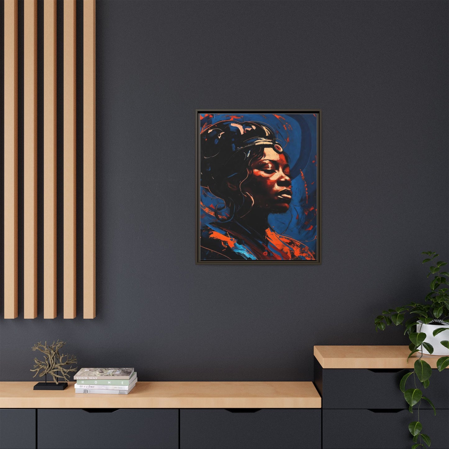 Framed Matte Canvas Art - Vibrant Portrait of a Black Woman (Multi-Color)