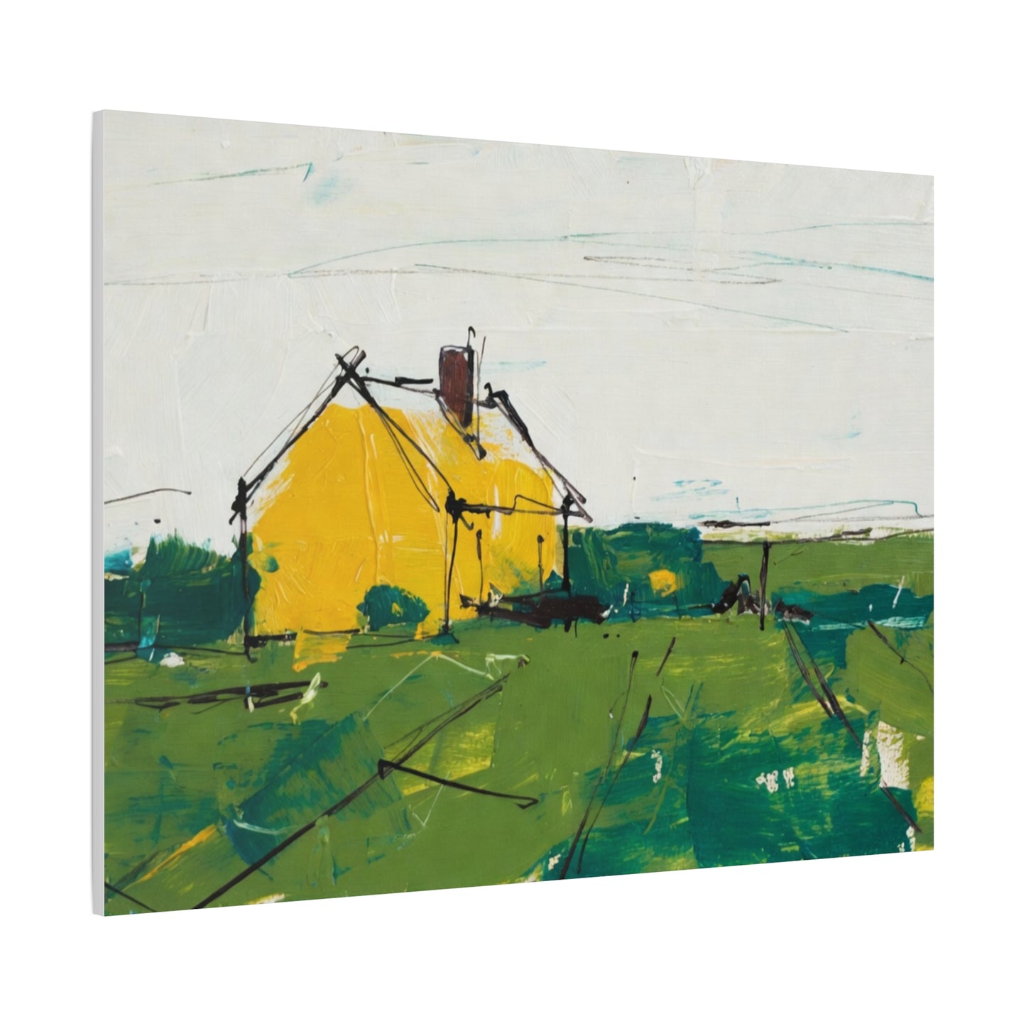 Yellow Cottage Landscape Canvas - Matte Stretched Wall Art
