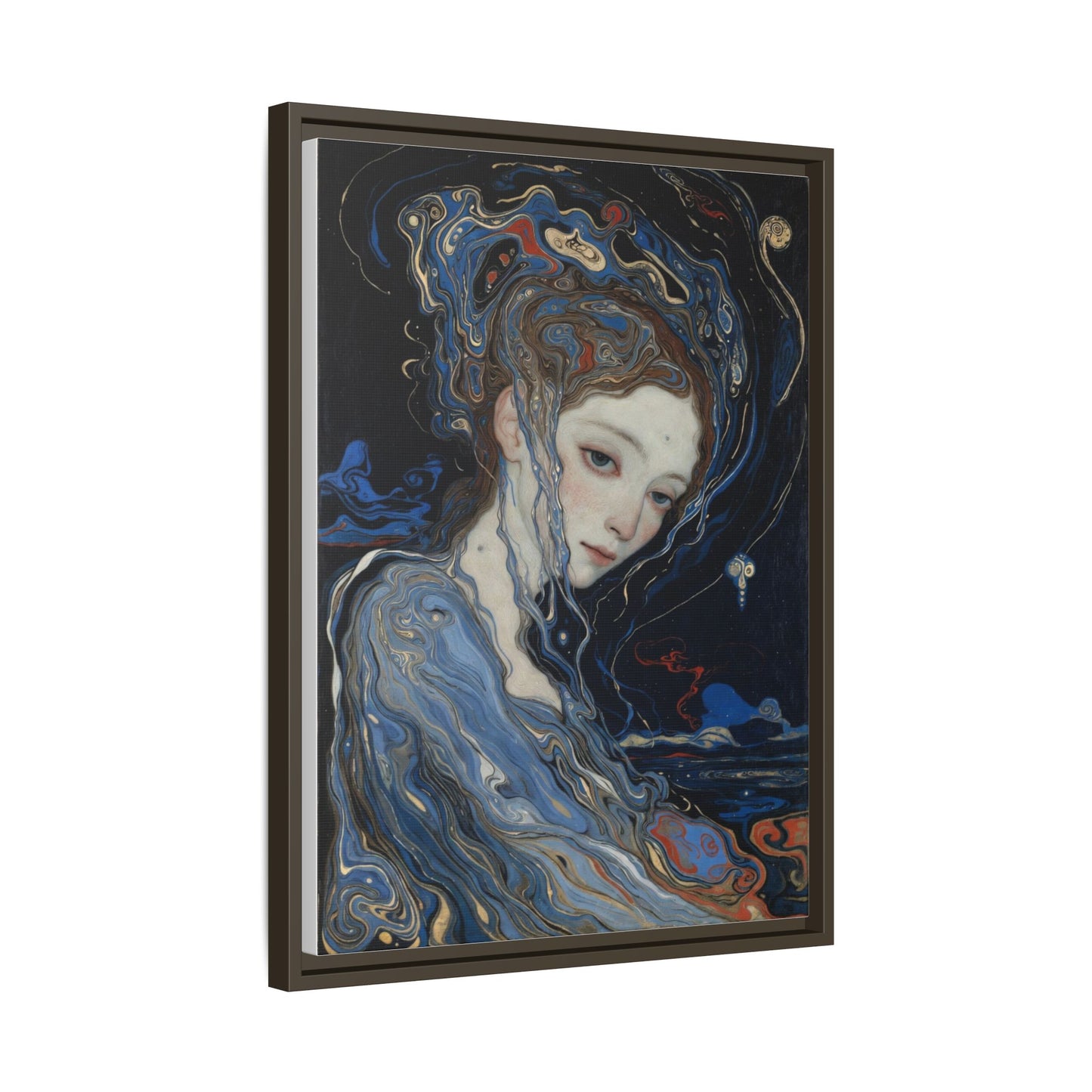 Framed Matte Canvas Art Print — Surreal Blue Maiden Portrait