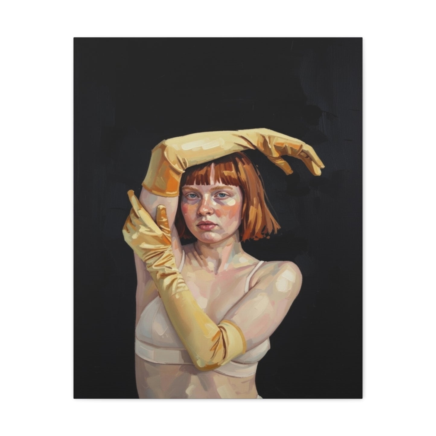 Contemporary Portrait Canvas — Redhead in Yellow Gloves Matte Stretched Art