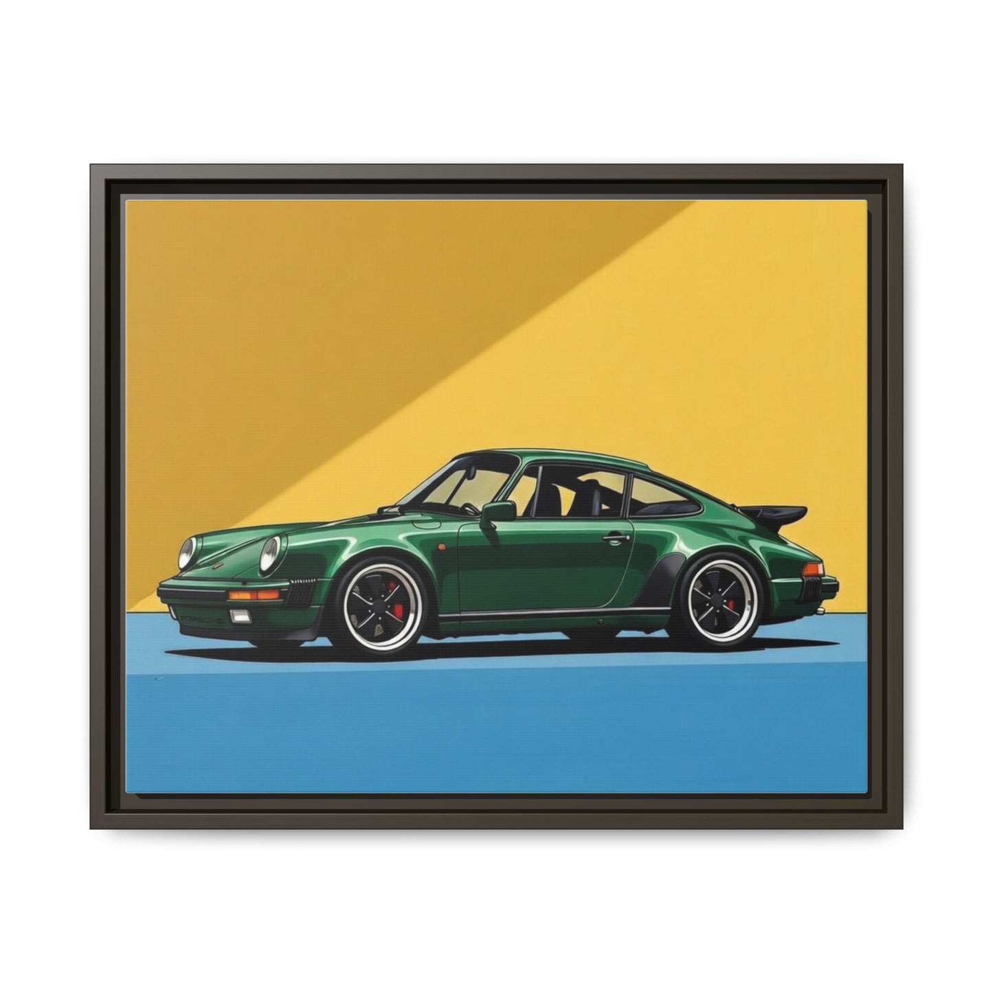 Framed Matte Canvas — Green Sports Car Wall Art