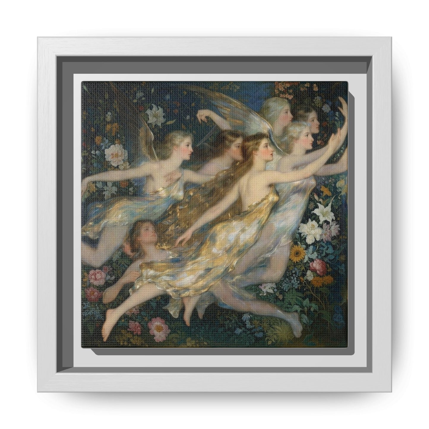 Framed Matte Canvas Wall Art — Vintage Fairies & Floral Painting