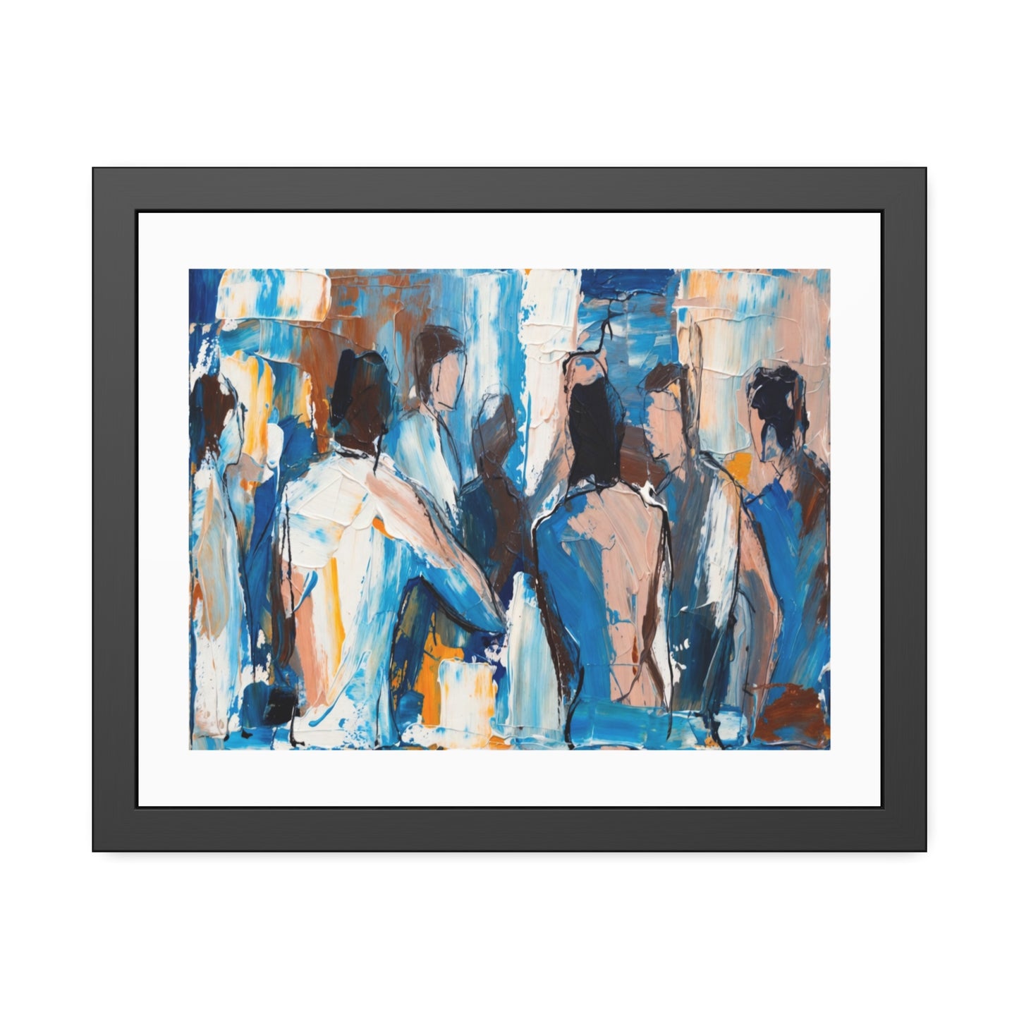 Framed Abstract Figure Art Print — Blue & Ochre Contemporary Poster