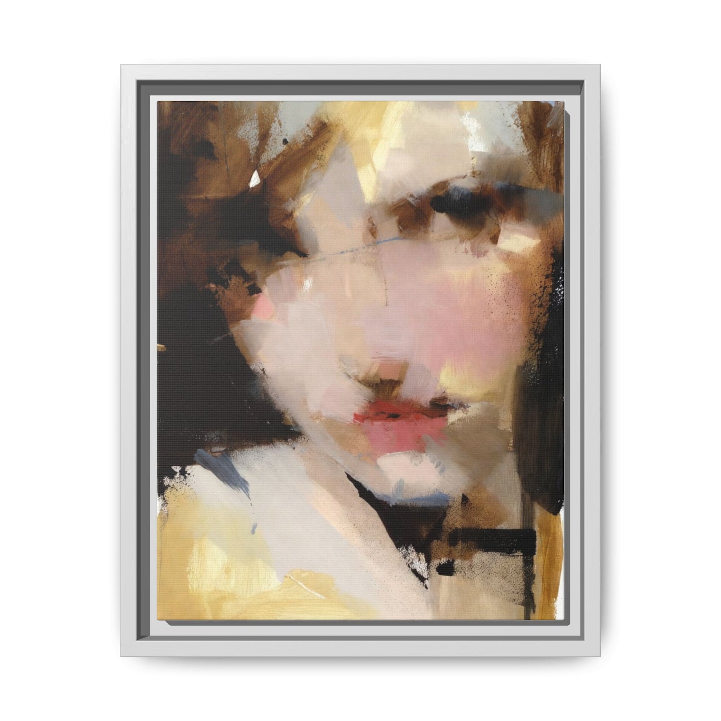 Abstract Portrait Matte Canvas Framed Print — Modern Feminine Wall Art