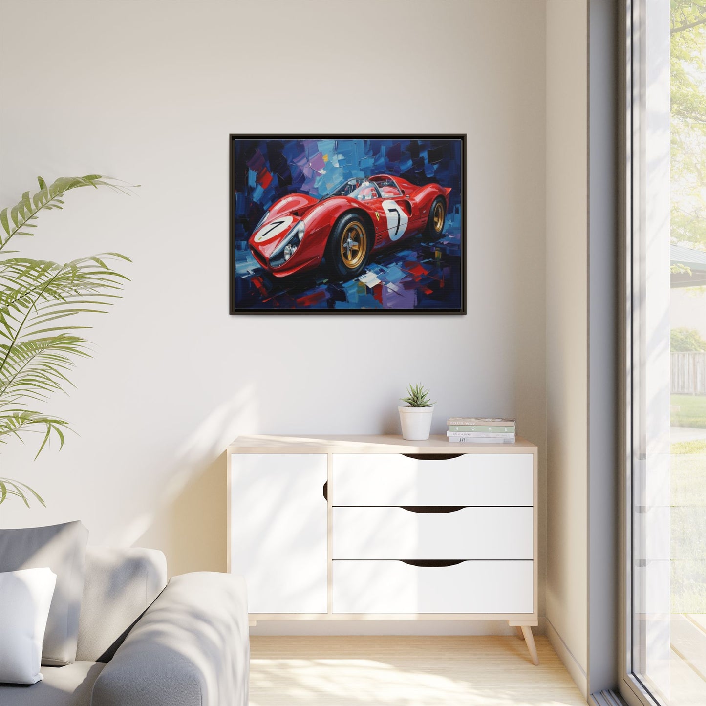 Vintage Ferrari Red Racecar Matte Canvas Framed Wall Art