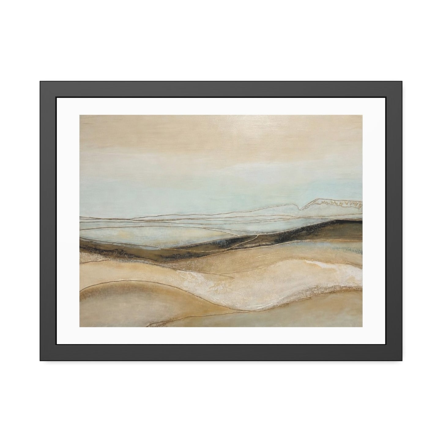 Framed Poster - Neutral Abstract Landscape Wall Art, Calming Coastal Tones for Living Room or Office