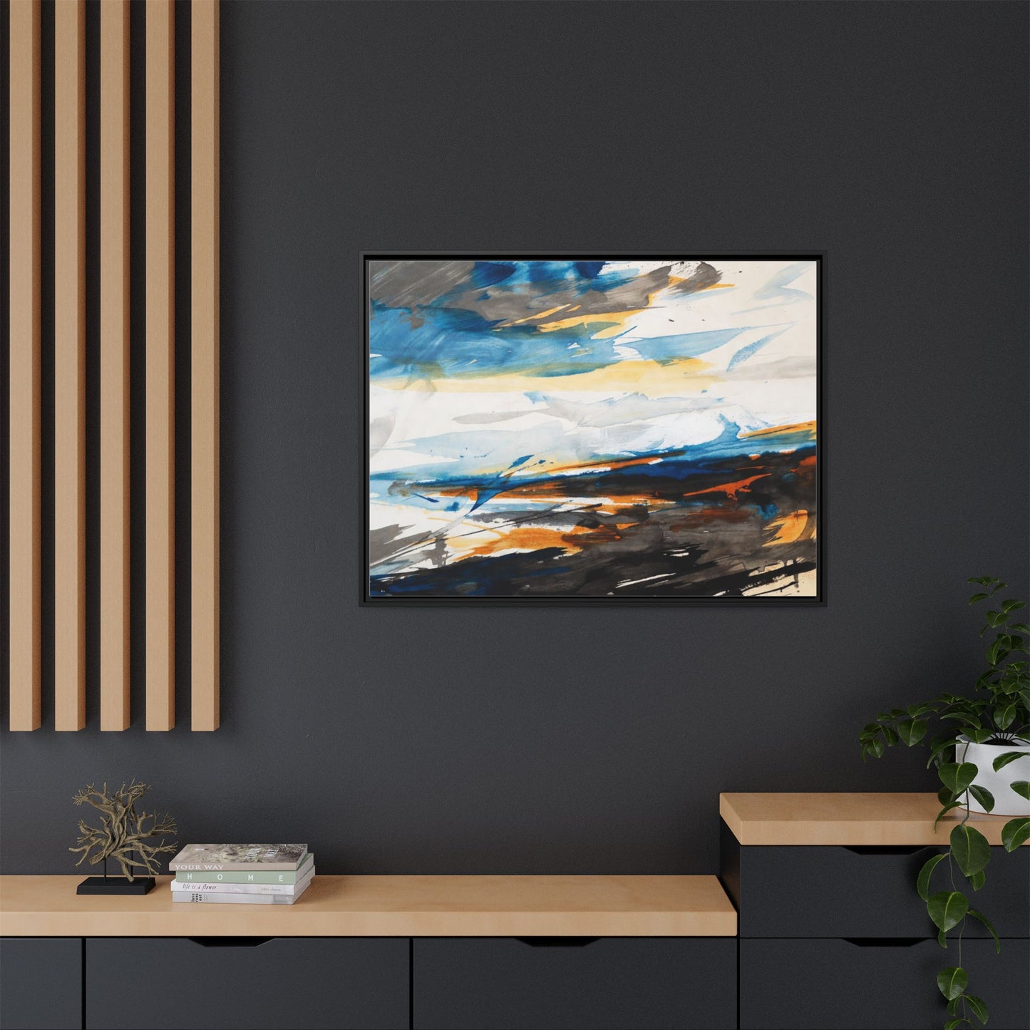 Abstract Coastal Waves Matte Canvas Framed Wall Art