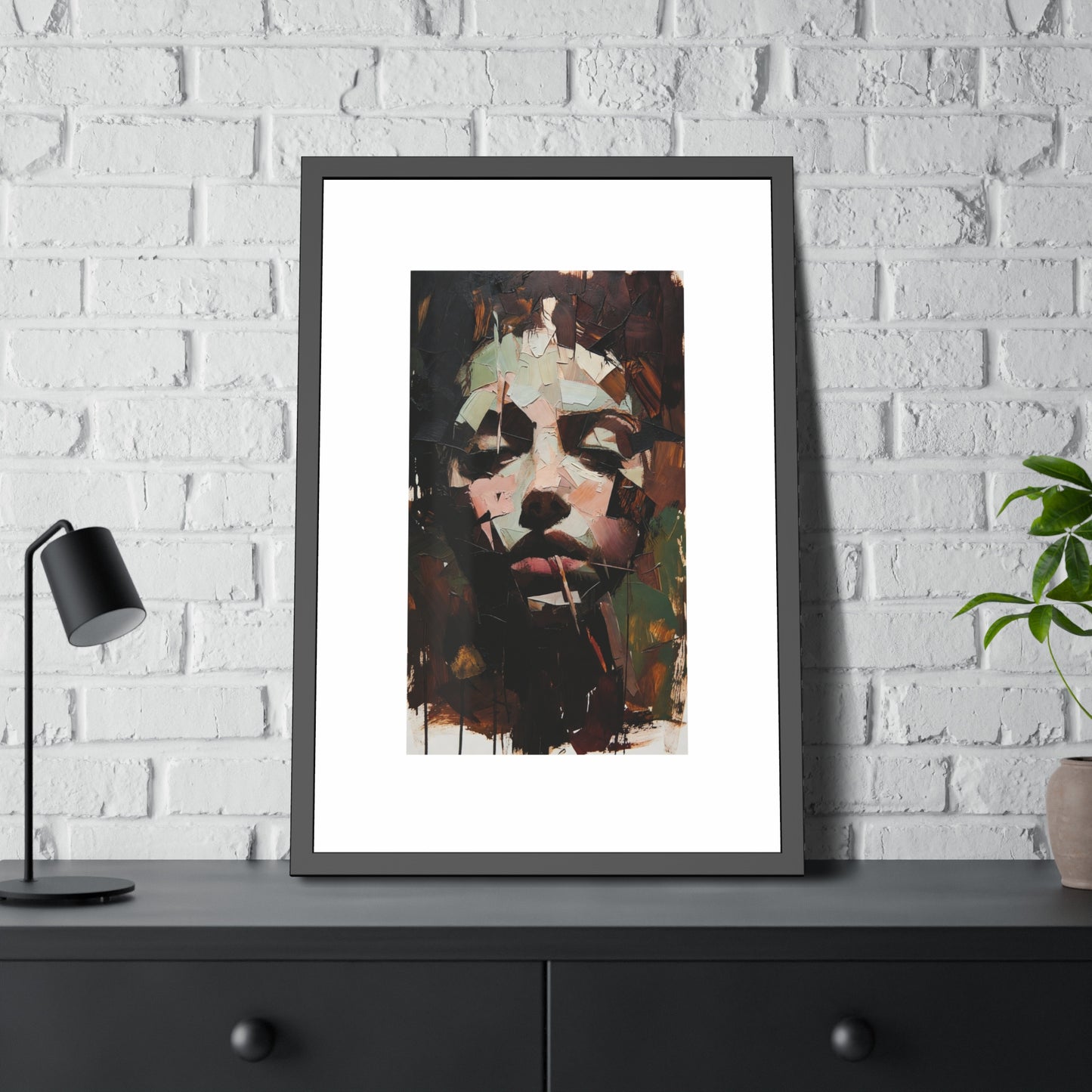 Abstract Portrait Framed Art Print — Moody Contemporary Face Poster for Home & Office
