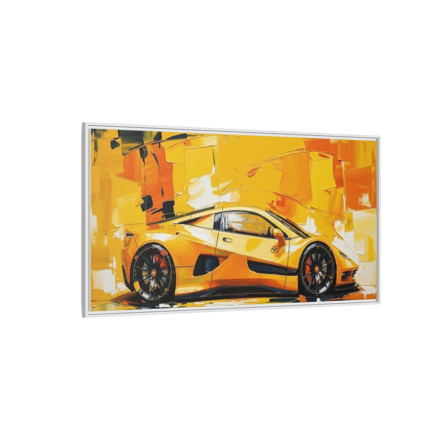 Yellow Sports Car Abstract Matte Canvas Framed Print