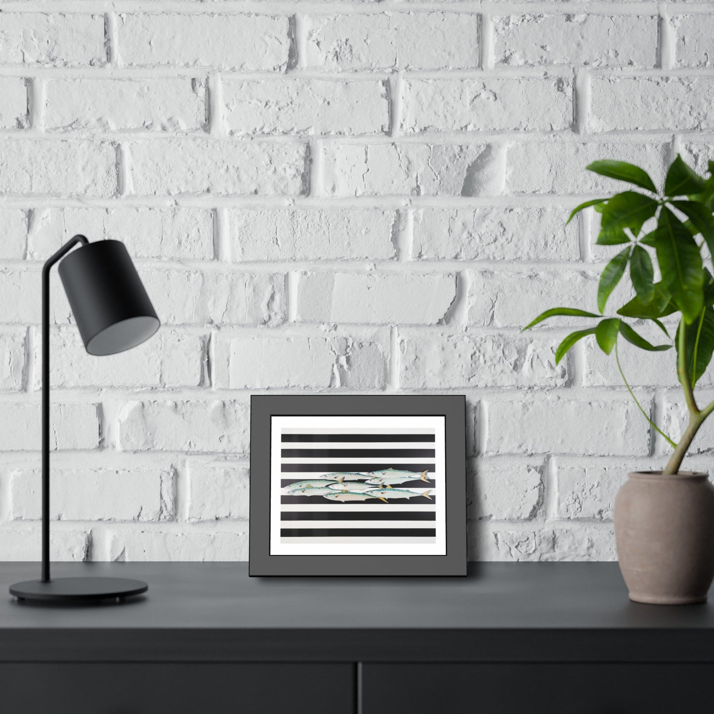 Framed Poster – Striped School of Fish Nautical Wall Art