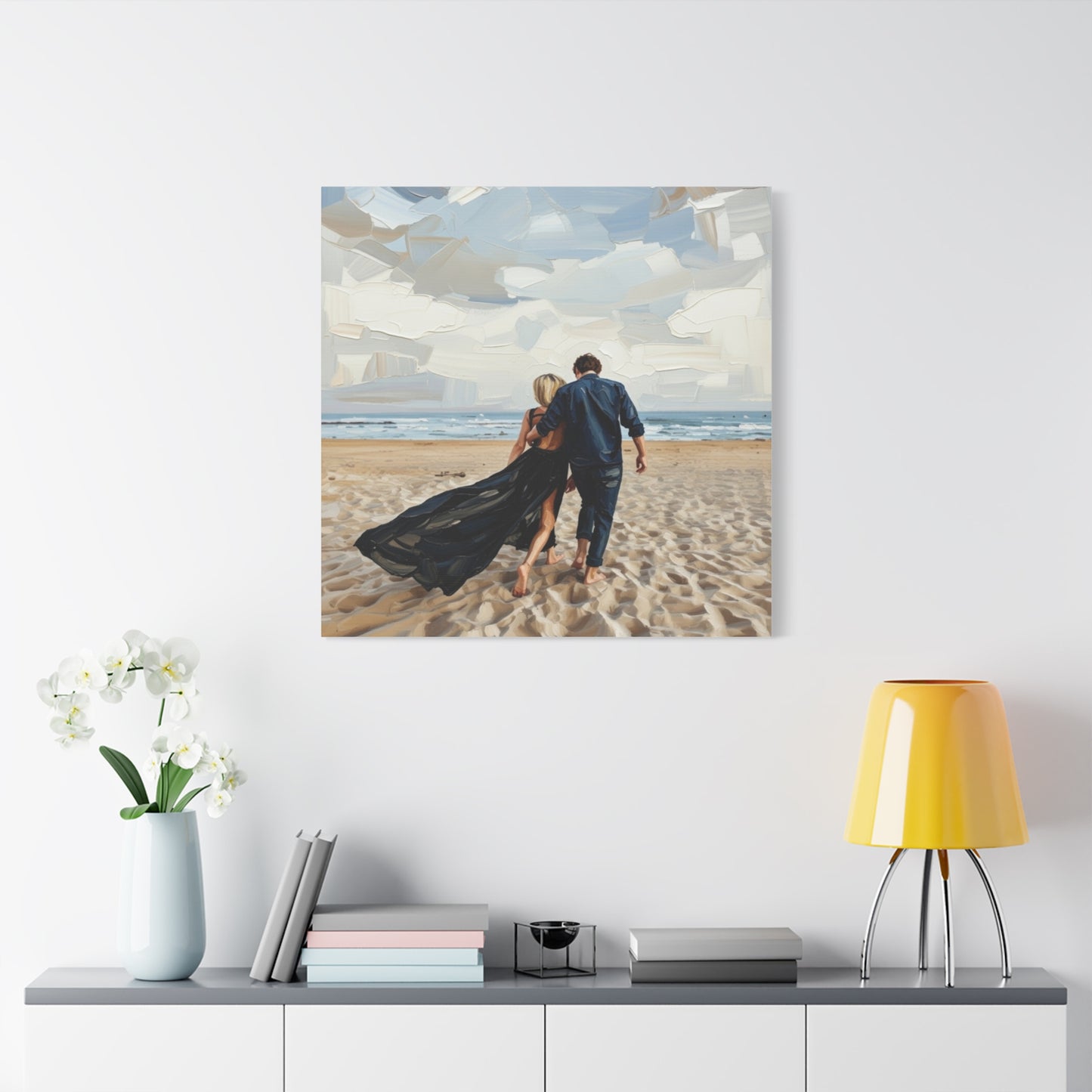 Beach Couple Canvas Print — Romantic Seaside Wall Art, Matte Stretched 1.25"