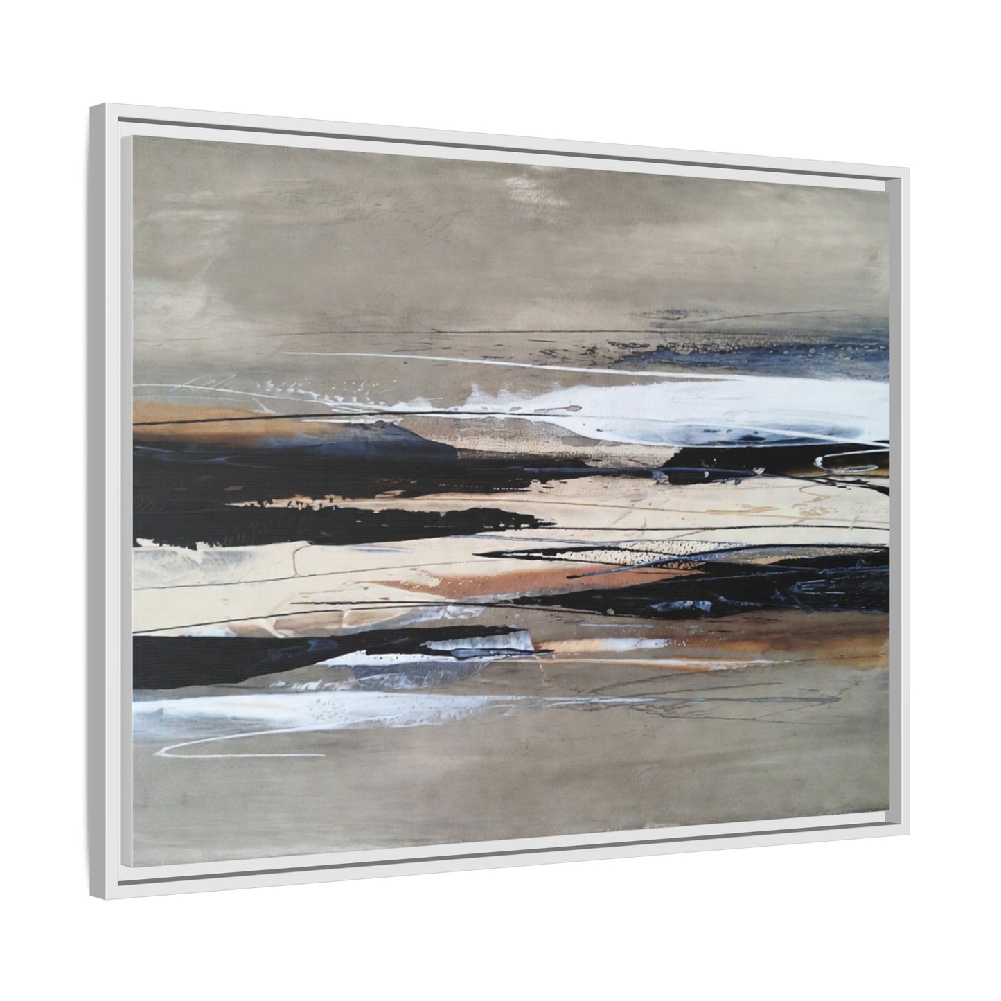 Abstract Seascape Matte Canvas Framed Wall Art — Neutral Coastal Landscape