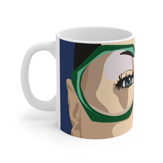 11oz Mug — Retro Green Glasses Pop Art Face Coffee Cup