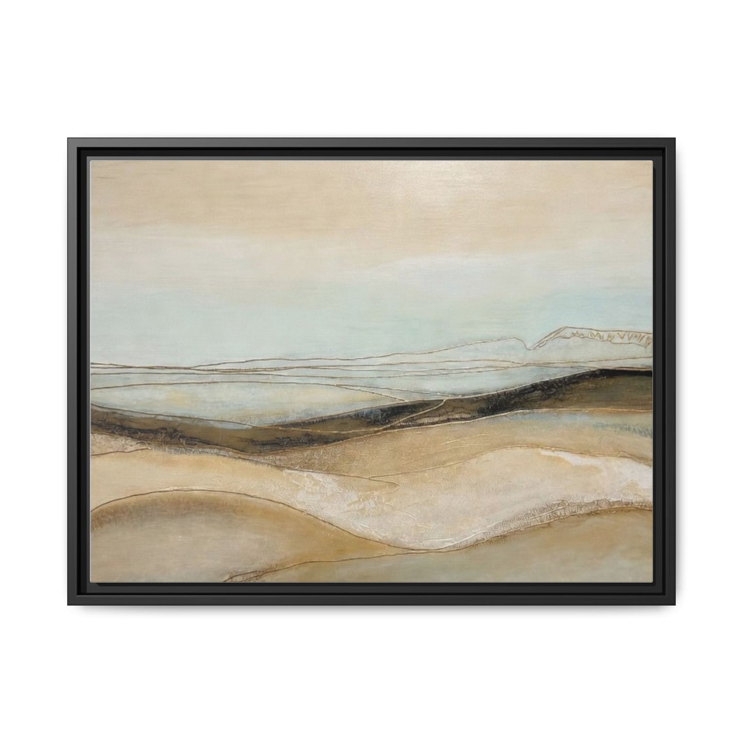Framed Matte Canvas Wall Art — Neutral Abstract Landscape in Soft Blues & Earth Tones