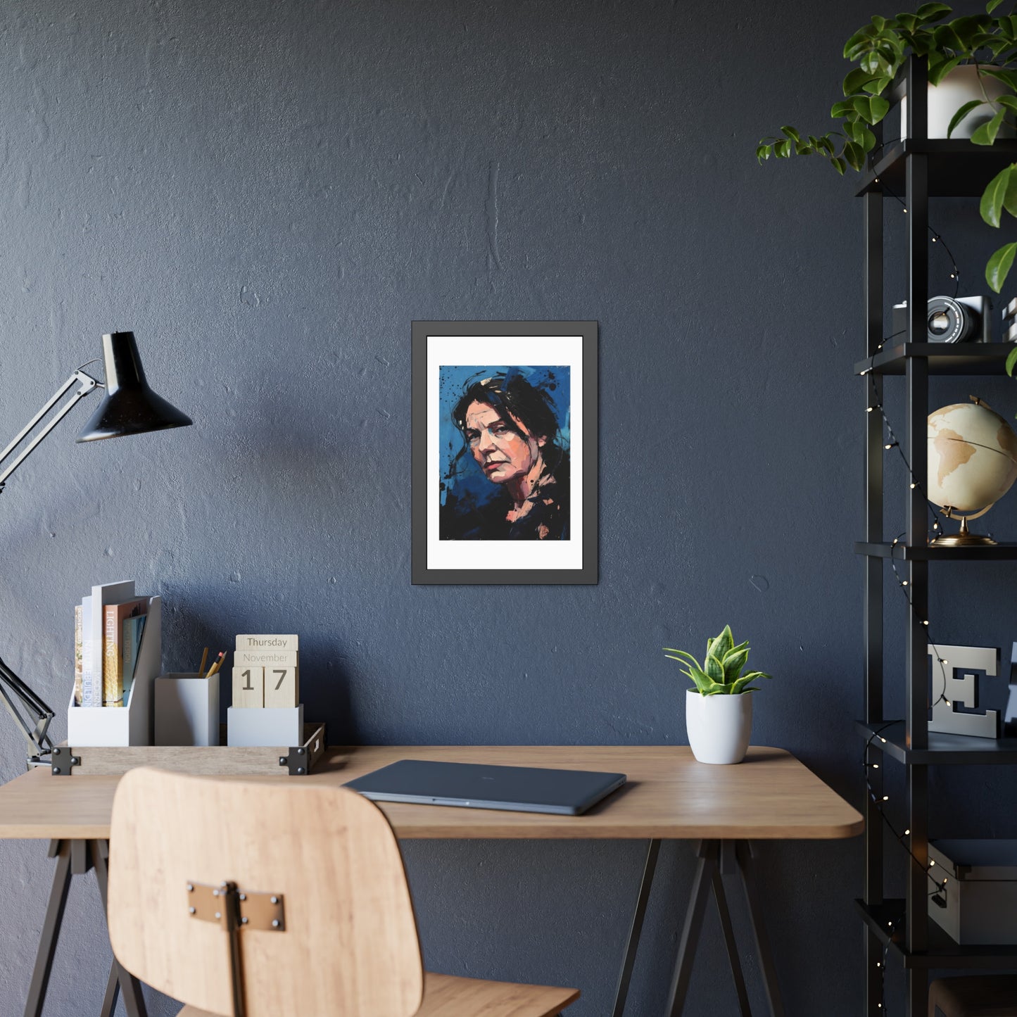 Framed Women in Blue Paper Posters