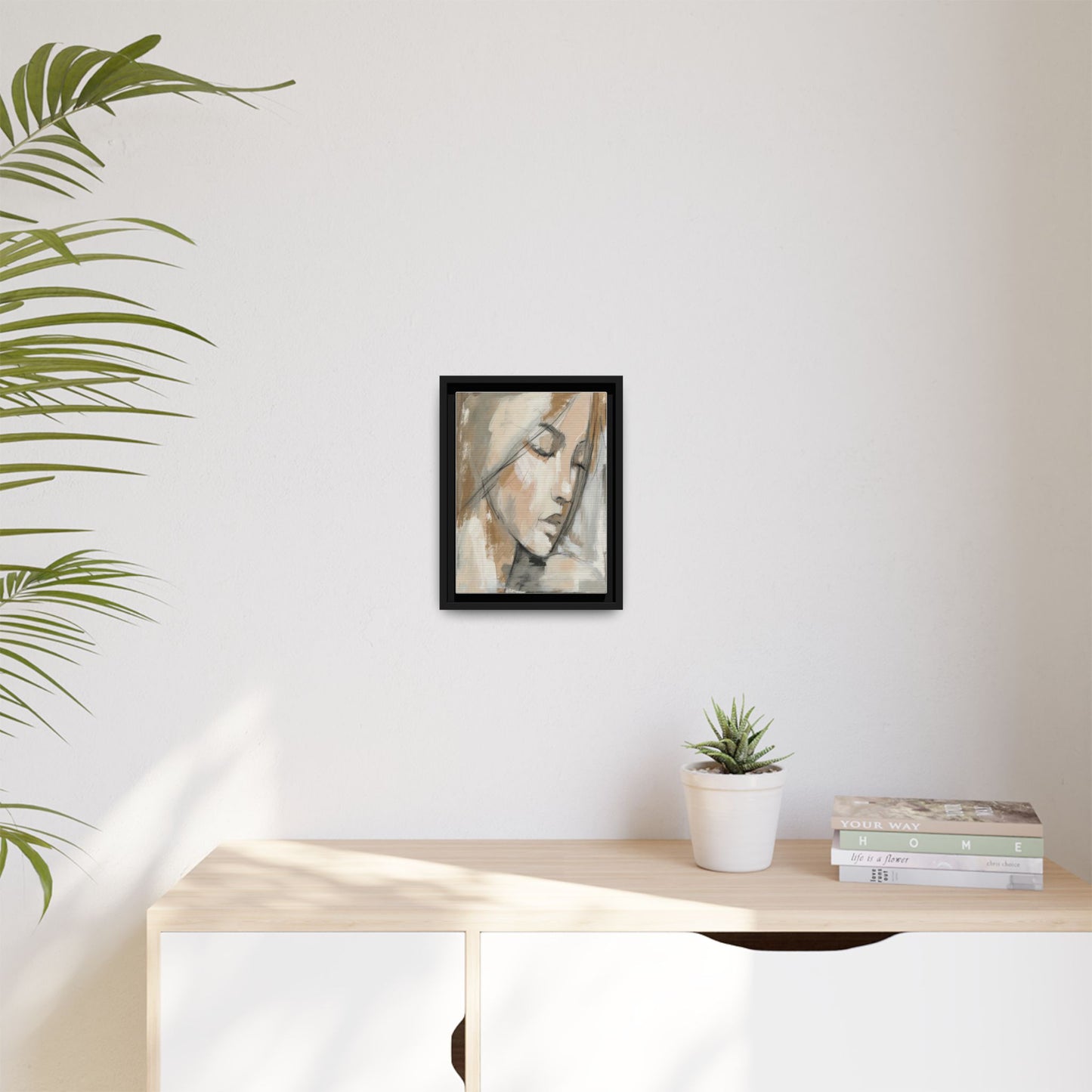 Framed Matte Canvas Art — Serene Abstract Portrait in Neutrals
