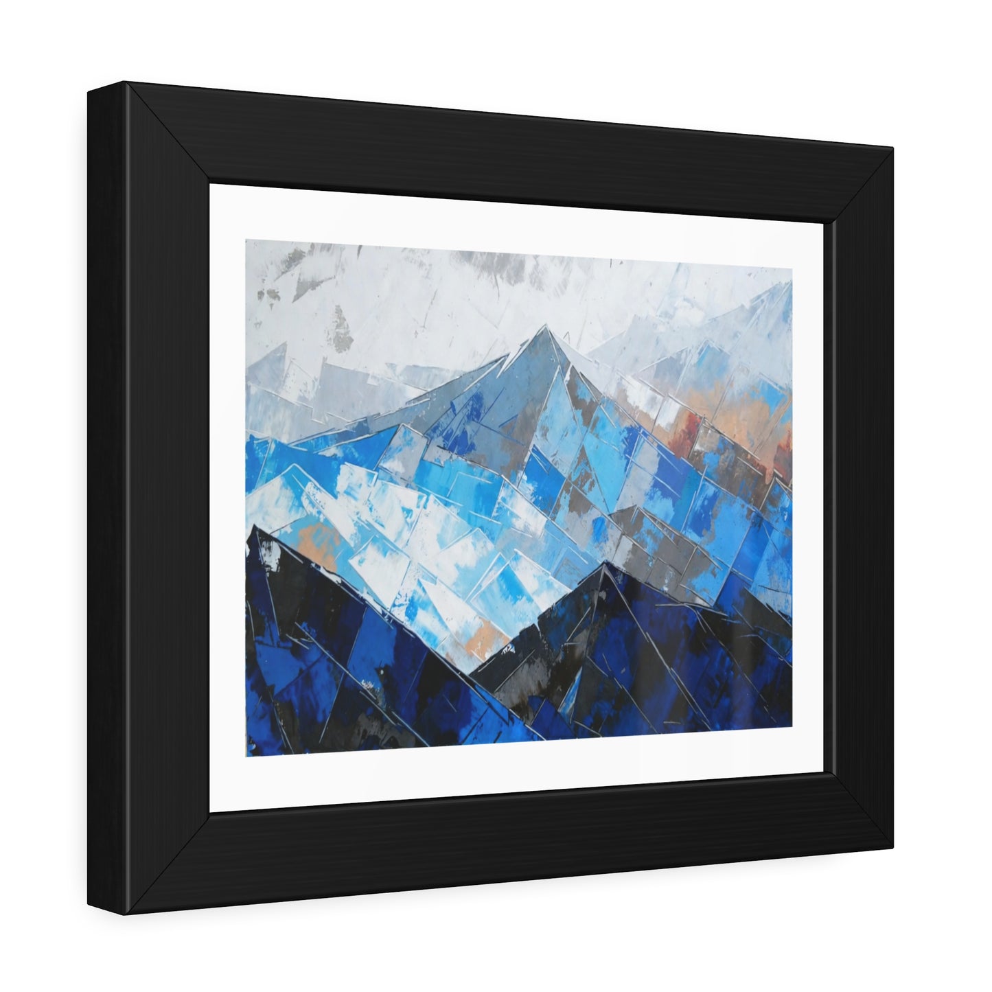 Framed Mountain Art Print — Blue Abstract Landscape Poster
