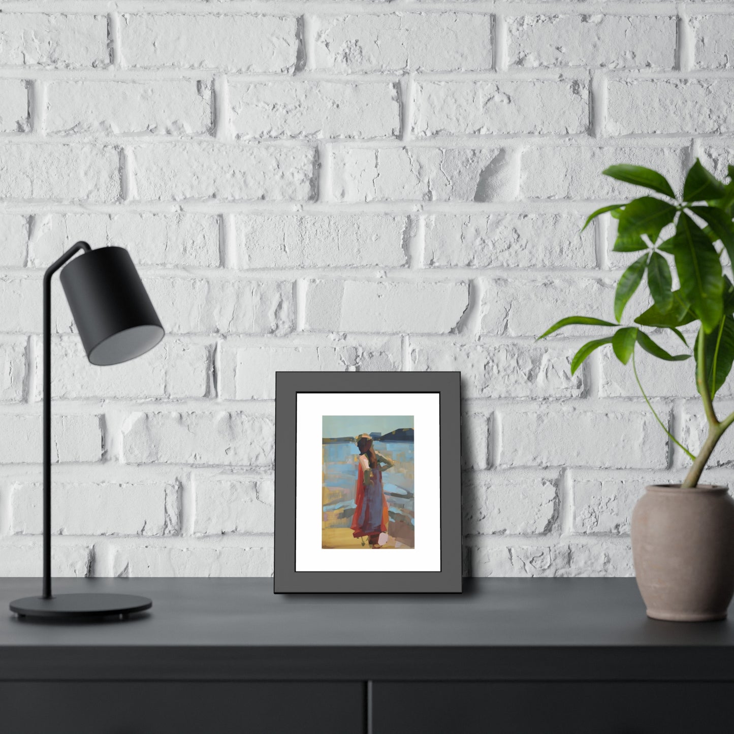 Framed Art Print — Woman at the Shore Impressionist Poster