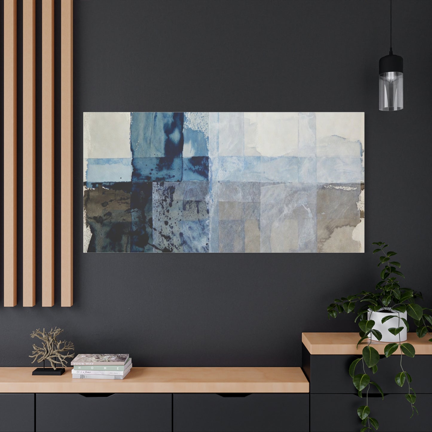 Abstract Blue Geometric Canvas Art — Stretched Matte Wall Decor