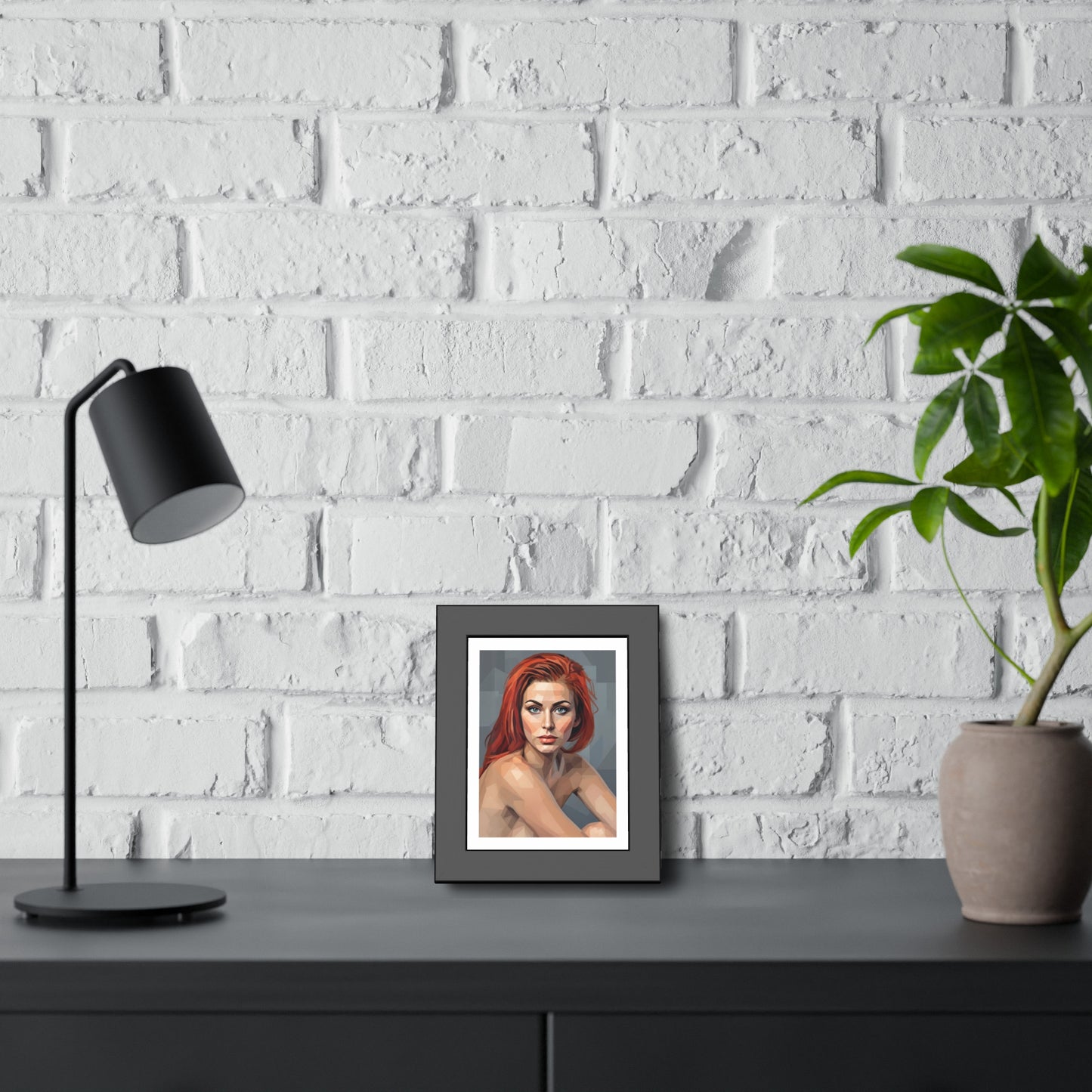 Framed Poster — Geometric Redhead Portrait Art Print