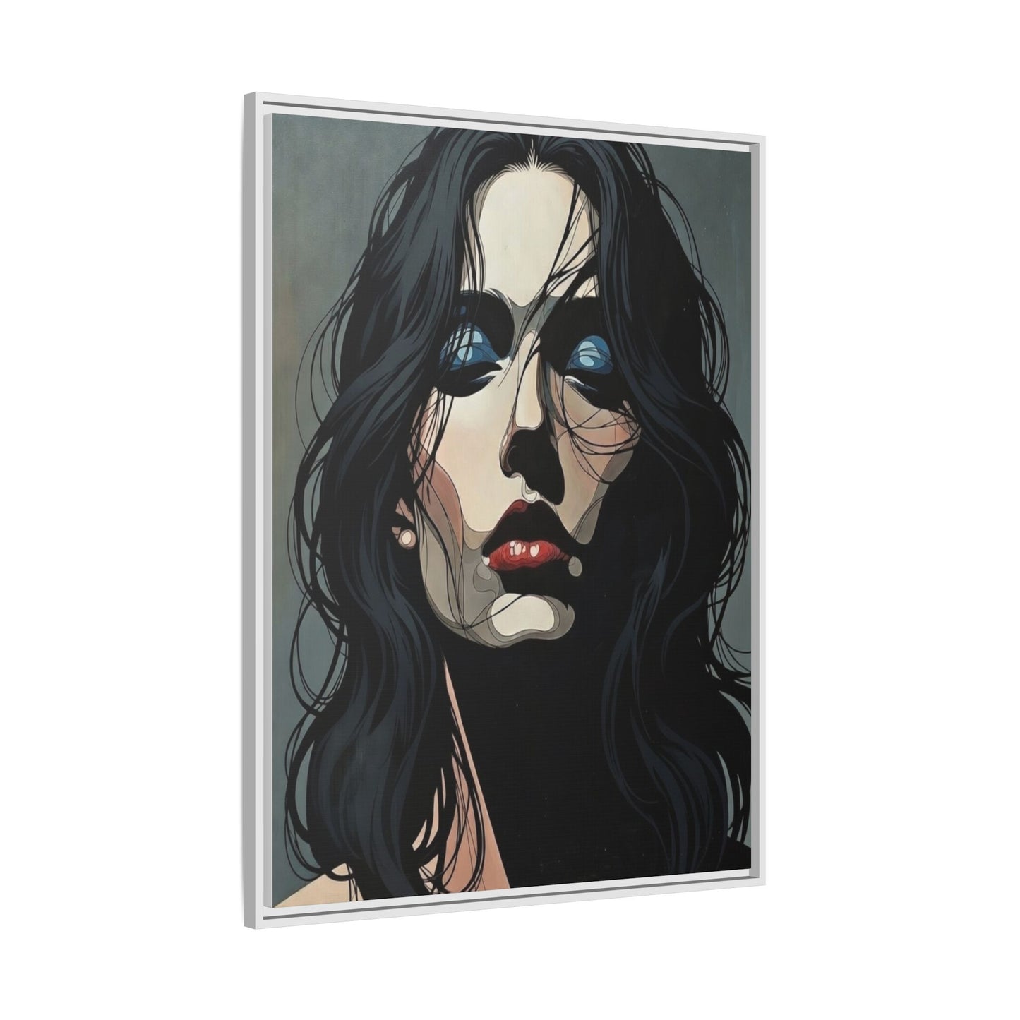 Framed Matte Canvas: Moody Portrait of Woman – Modern Gothic Wall Art