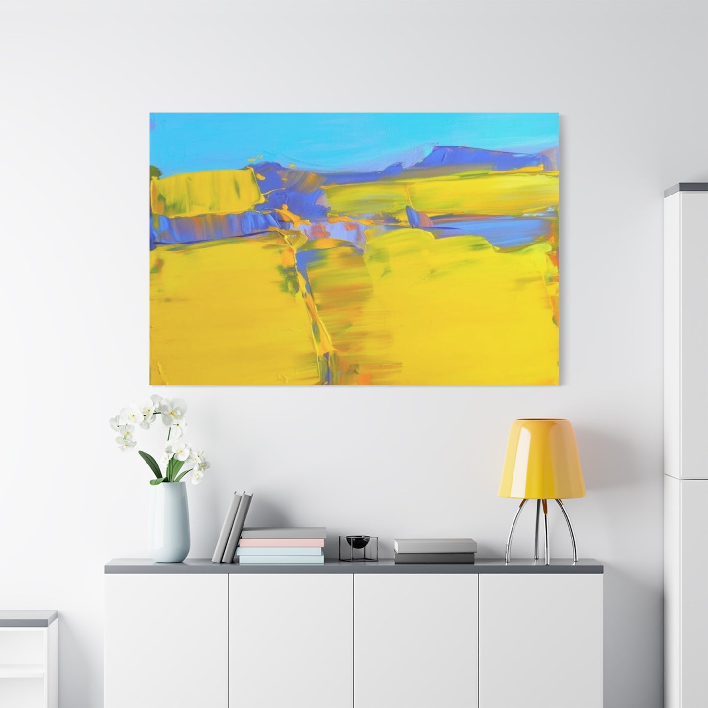 Abstract Yellow Field Canvas Wall Art  Vibrant Landscape Matte Stretched Canvas 1.25"