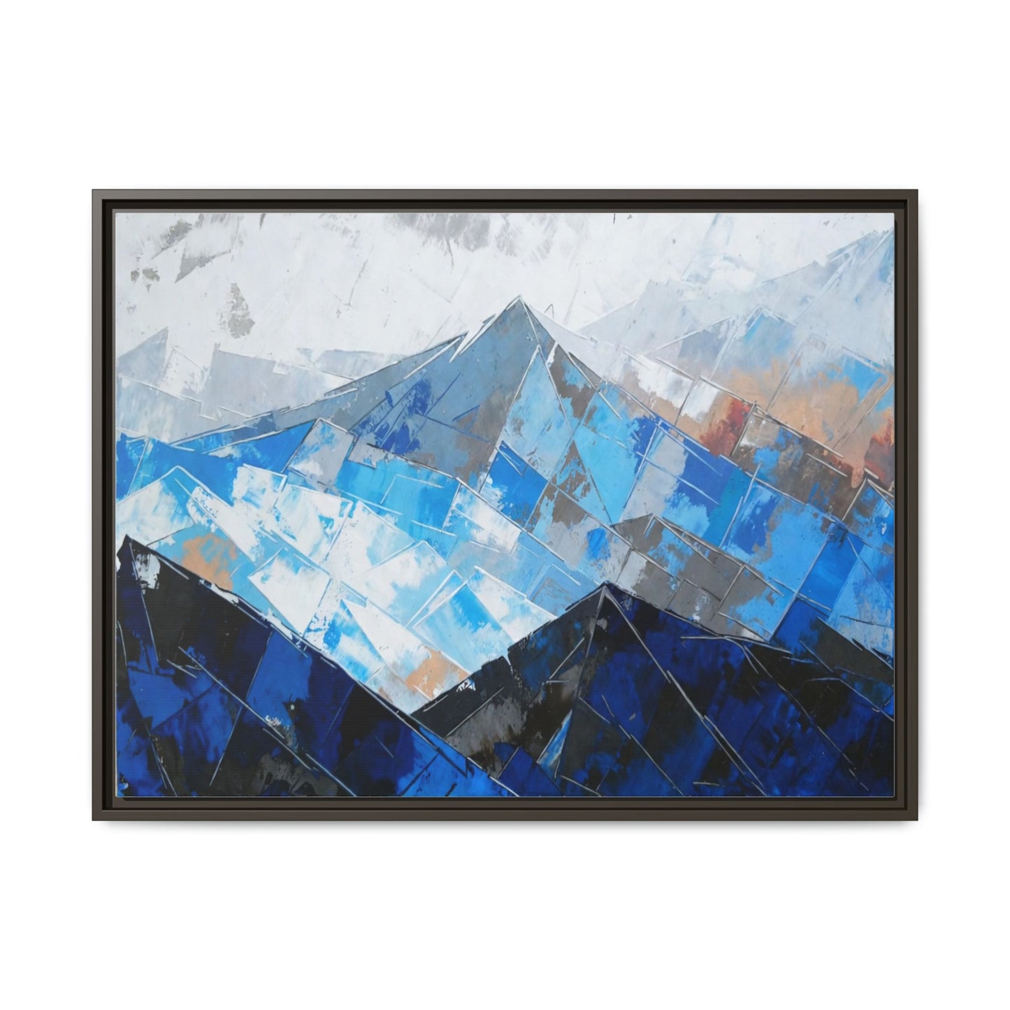 Framed Matte Canvas Blue Mountain Abstract Wall Art
