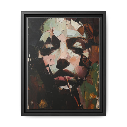 Matte Framed Canvas Art — Abstract Female Portrait, Moody Multicolor
