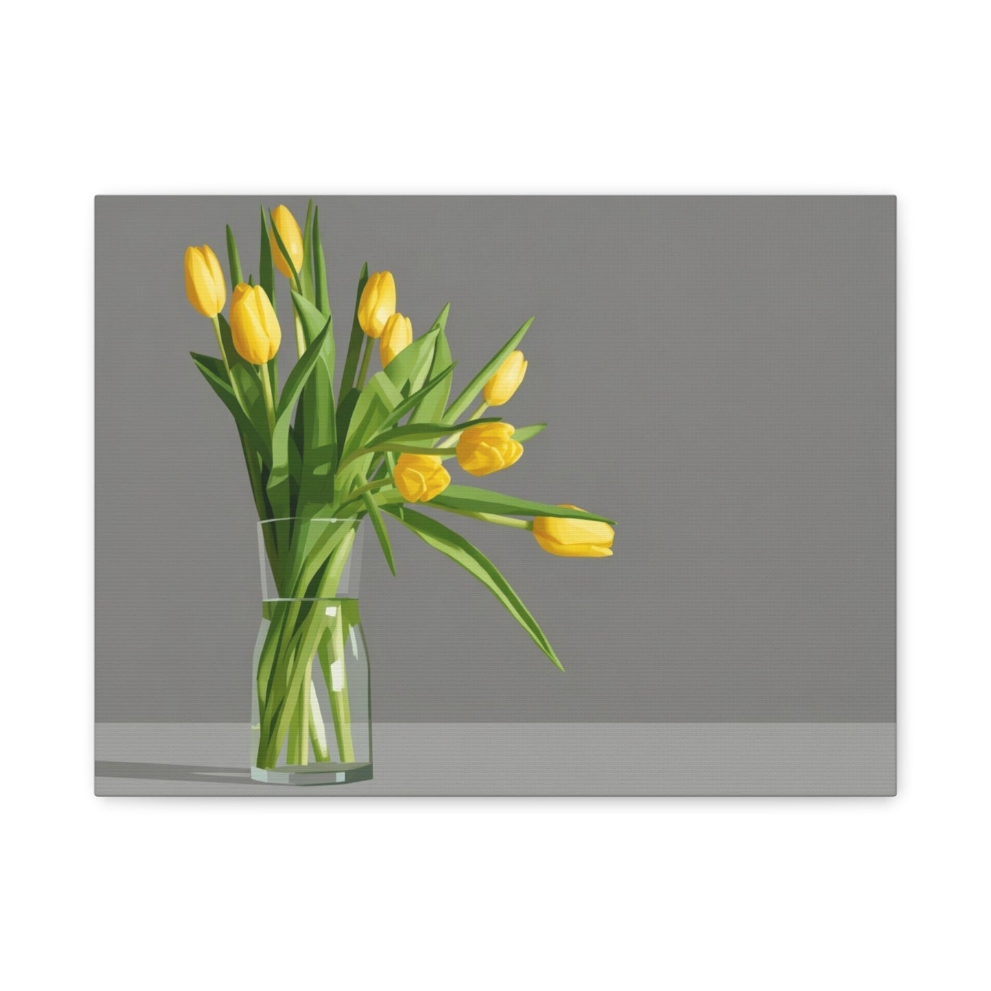 Yellow Tulips in Glass Vase — Matte Stretched Canvas Wall Art