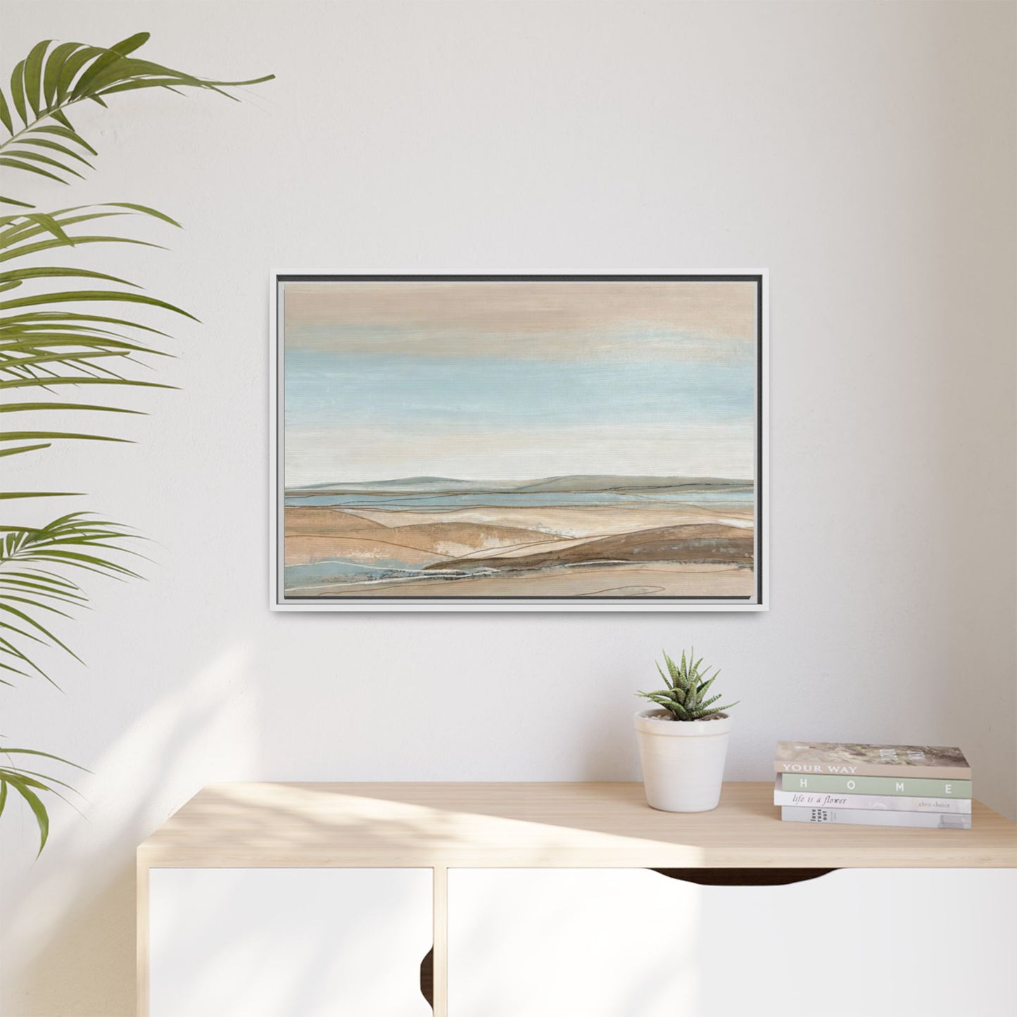Framed Abstract Landscape Matte Canvas — Serene Coastal Horizon Wall Art