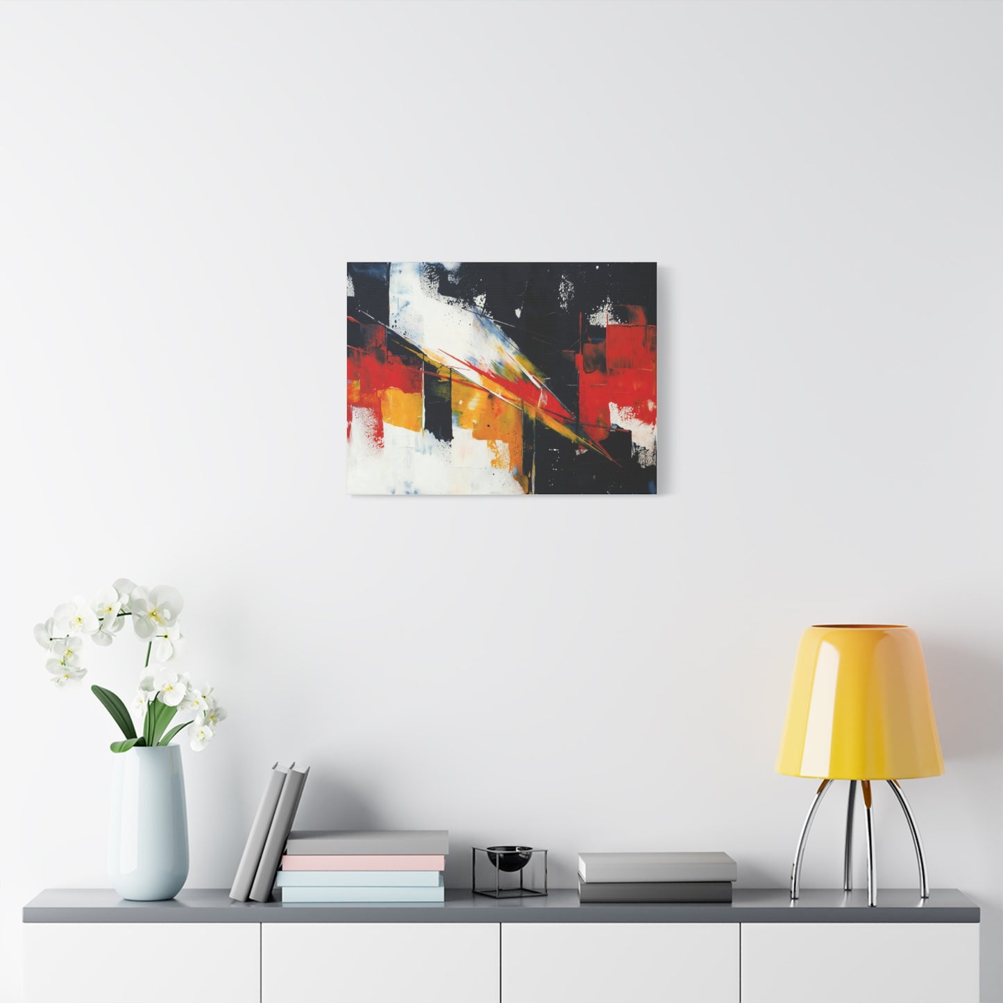 Abstract Geometric Canvas Art — Bold Red & Black Modern Wall Painting