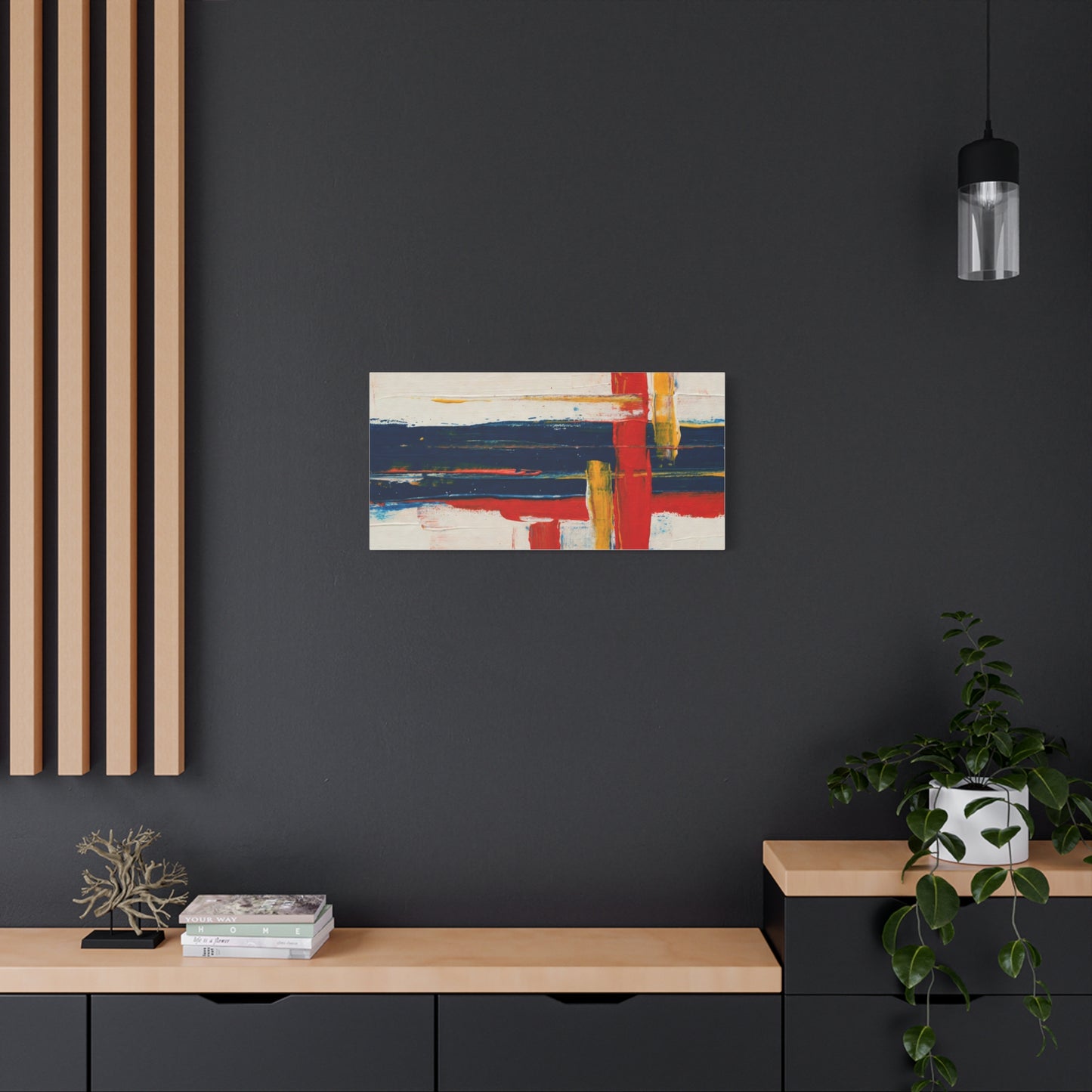Abstract Modern Canvas Art Print — Red, Navy & Gold Stretched Matte Canvas