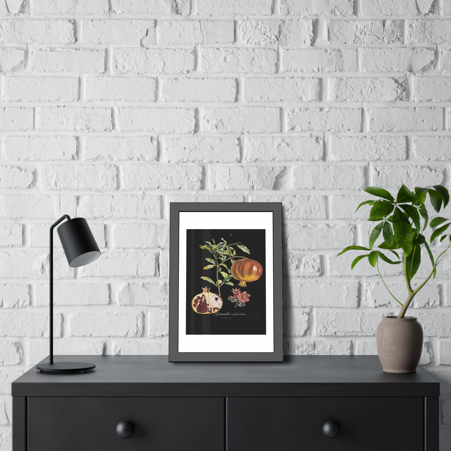 Pomegranate Botanical Framed Poster — Vintage Fruit Art Print