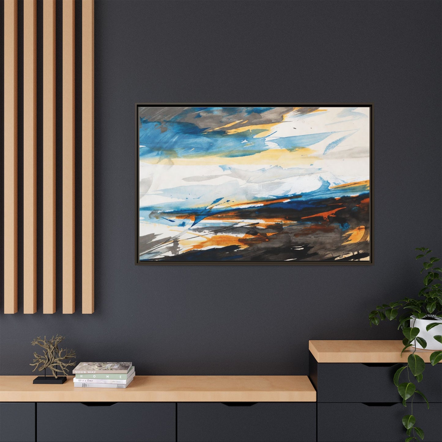 Abstract Coastal Waves Matte Canvas Framed Wall Art