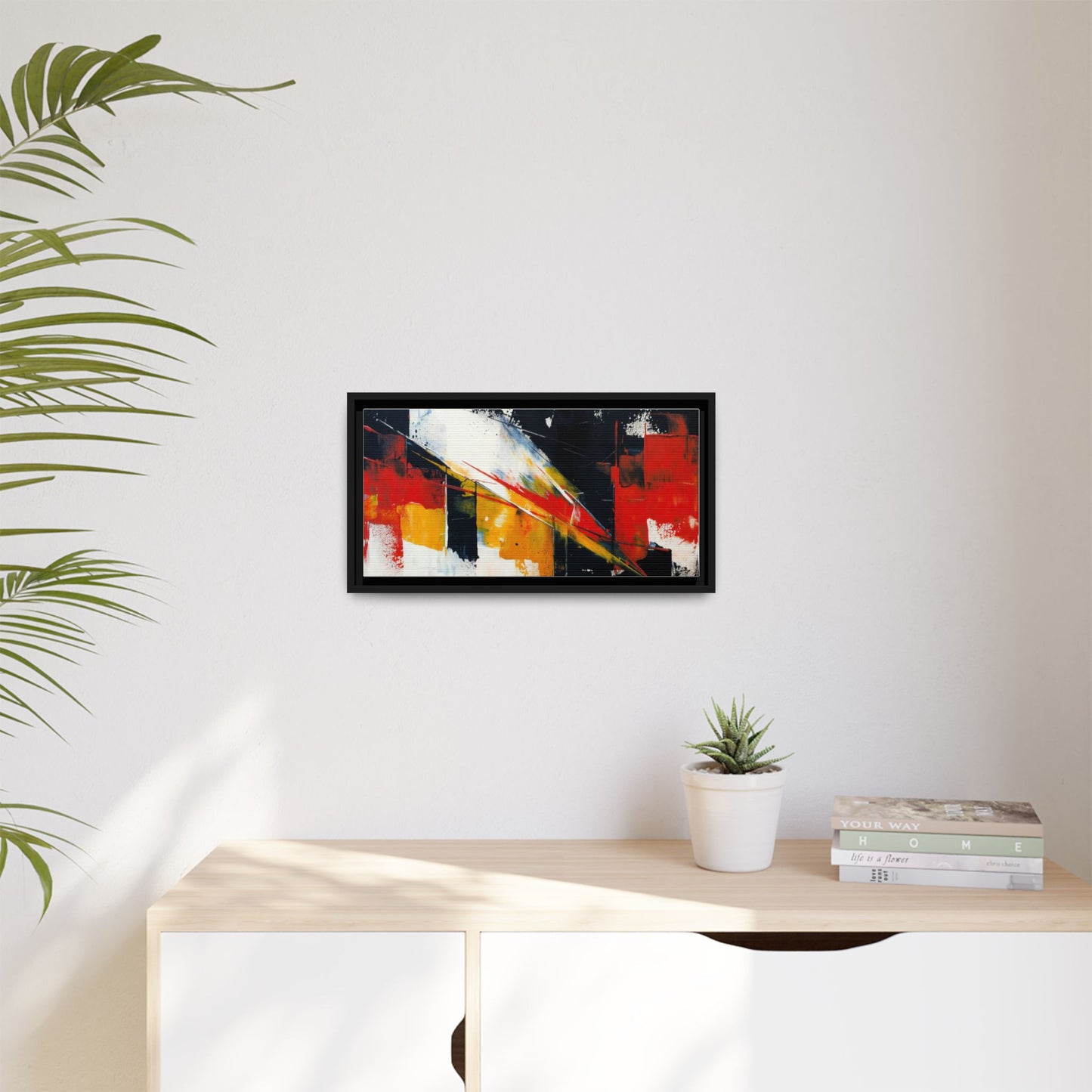 Abstract Red & Black Framed Canvas Print — Modern Geometric Wall Art