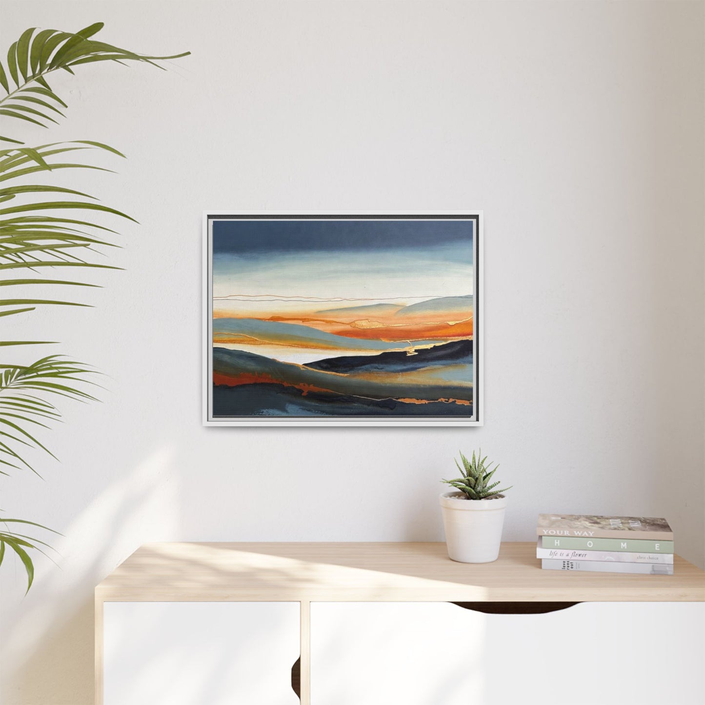 Framed Matte Canvas: Abstract Coastal Sunset Landscape Wall Art